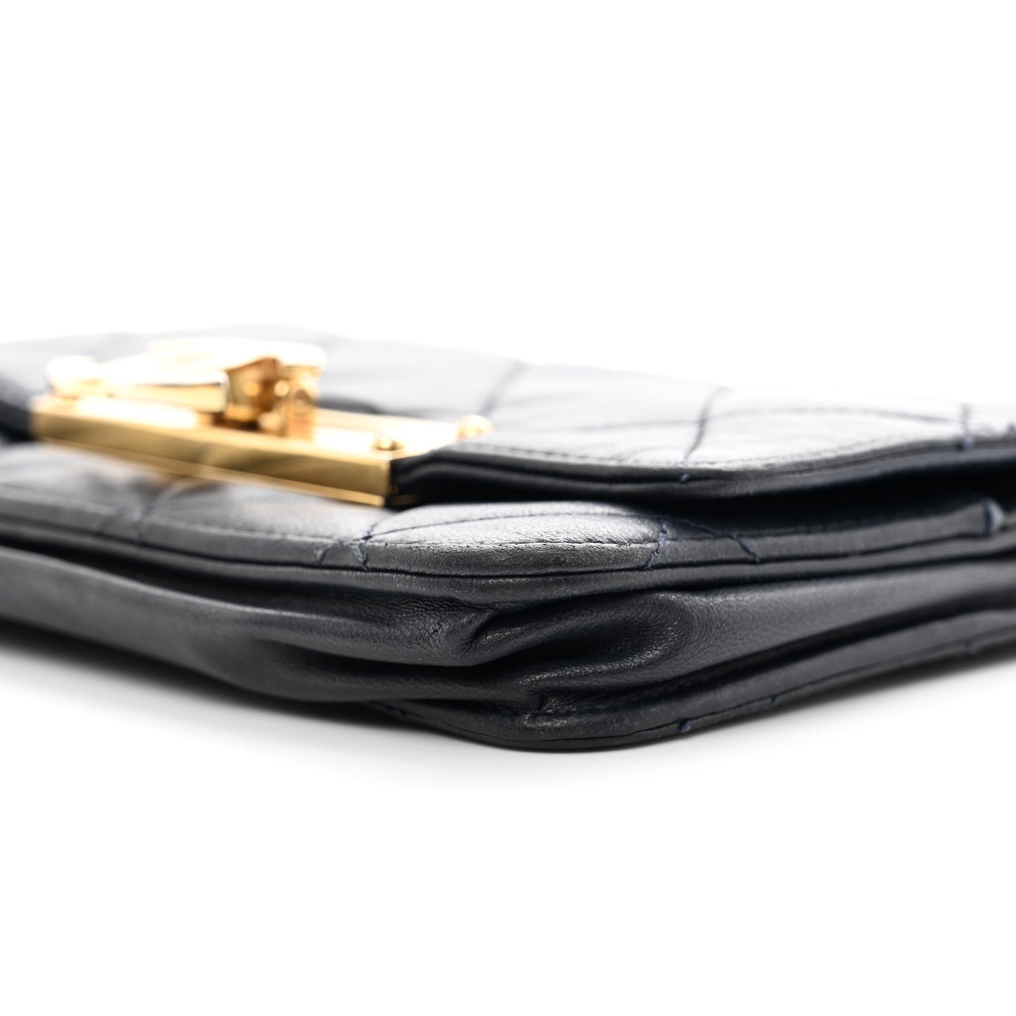 Lambskin Quilted Golden Class Wallet on Chain WOC Navy