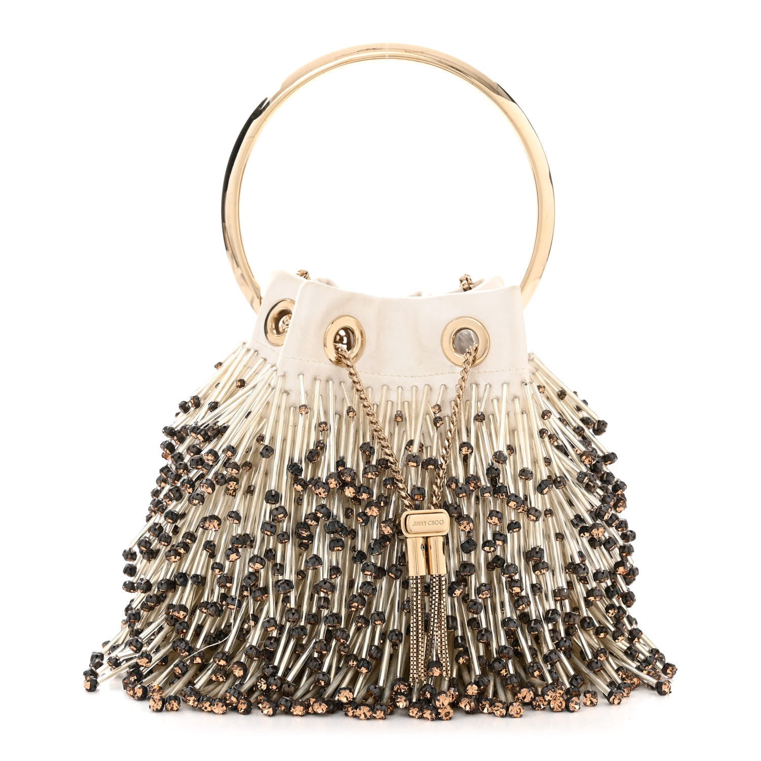 Jimmy Choo Satin Beaded Crystal Embellished Mini Bon Bon Bag White Multicolor 1 of 12