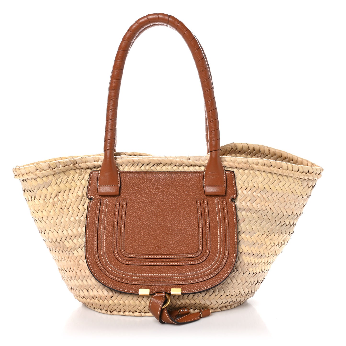 Raffia Small Grain Calfskin Medium Marcie Basket Tan