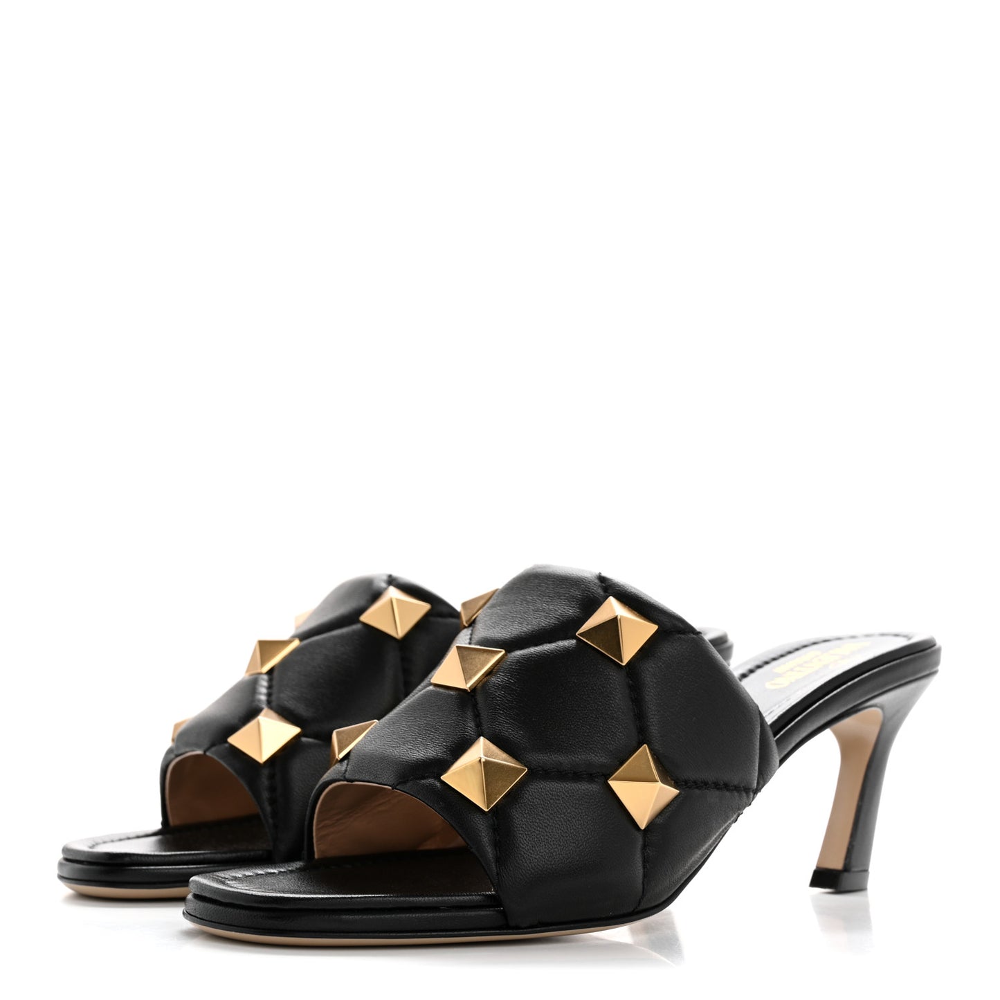 Nappa Quilted Roman Stud 65mm Slide Sandals 38 Black