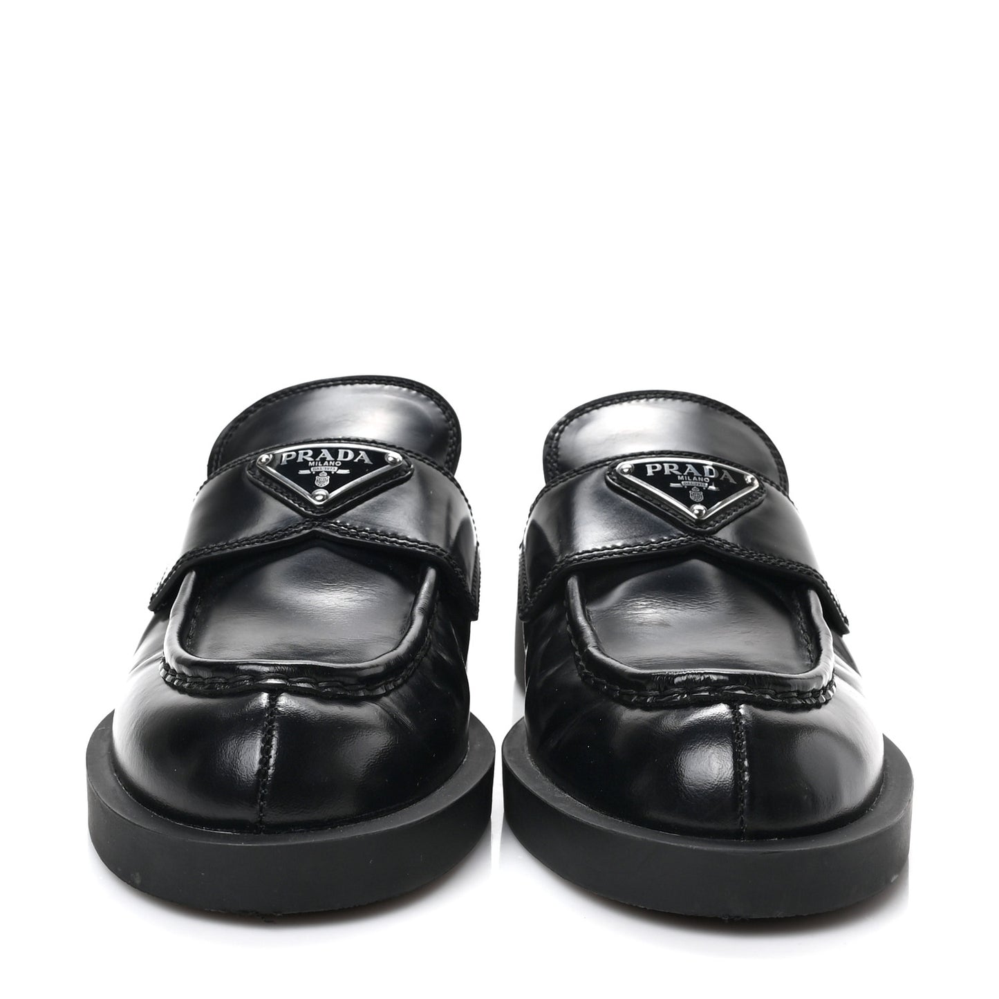 Spazzolato Metal Triangle Logo 40mm Loafer Mules 36.5 Black