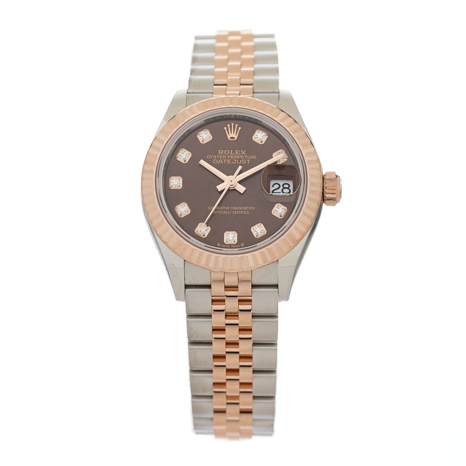 Rolex Stainless Steel 18K Everose Gold Diamond 28mm Oyster Perpetual Datejust Watch Chocolate 279171 1 of 4