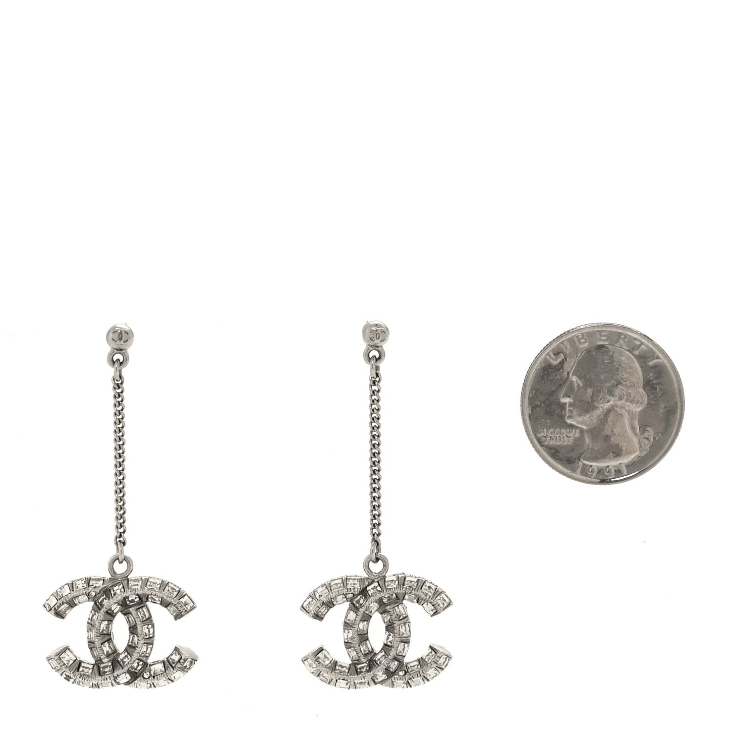 Baguette Crystal CC Drop Earrings Silver