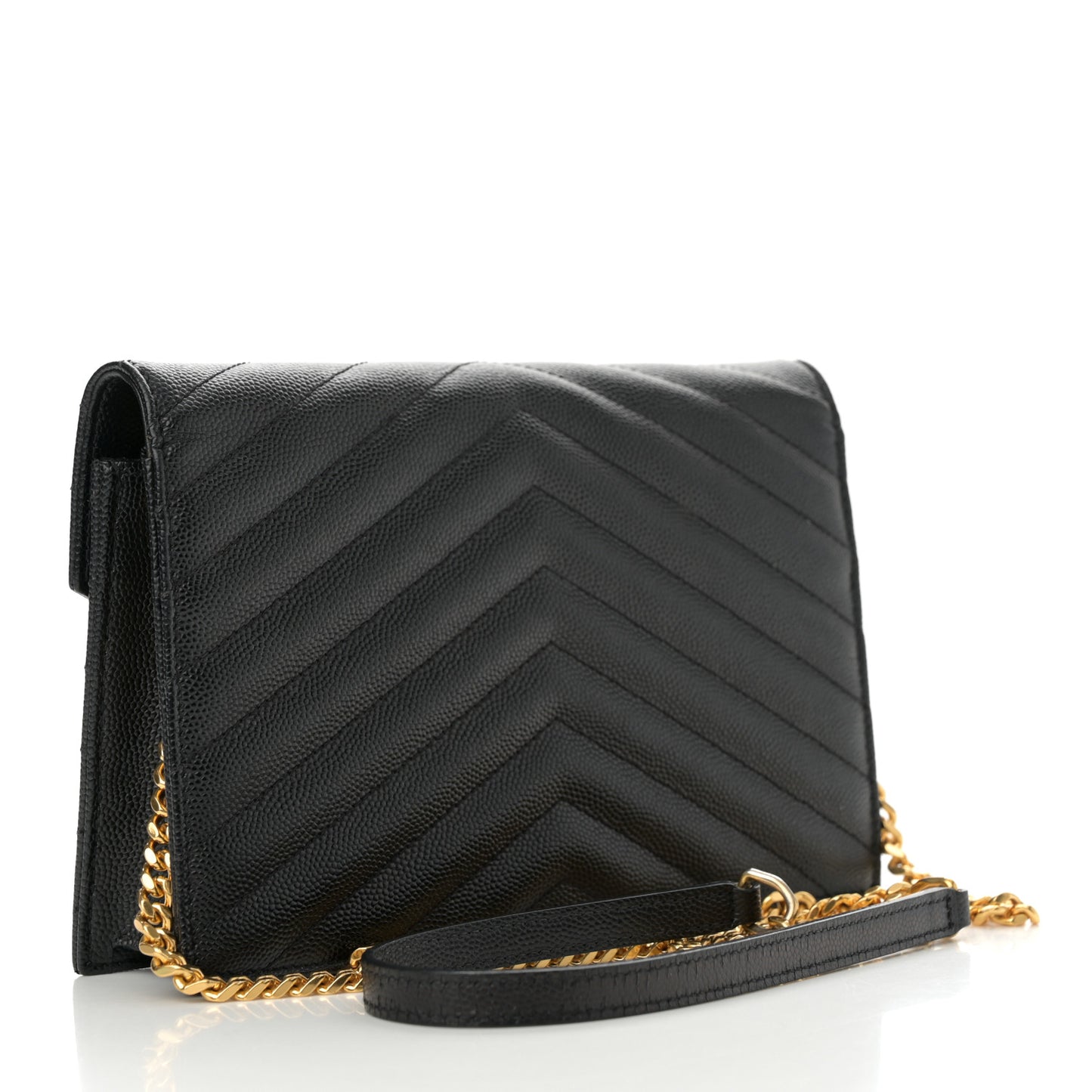 Grain De Poudre Matelasse Chevron Monogram Envelope Chain Wallet Black