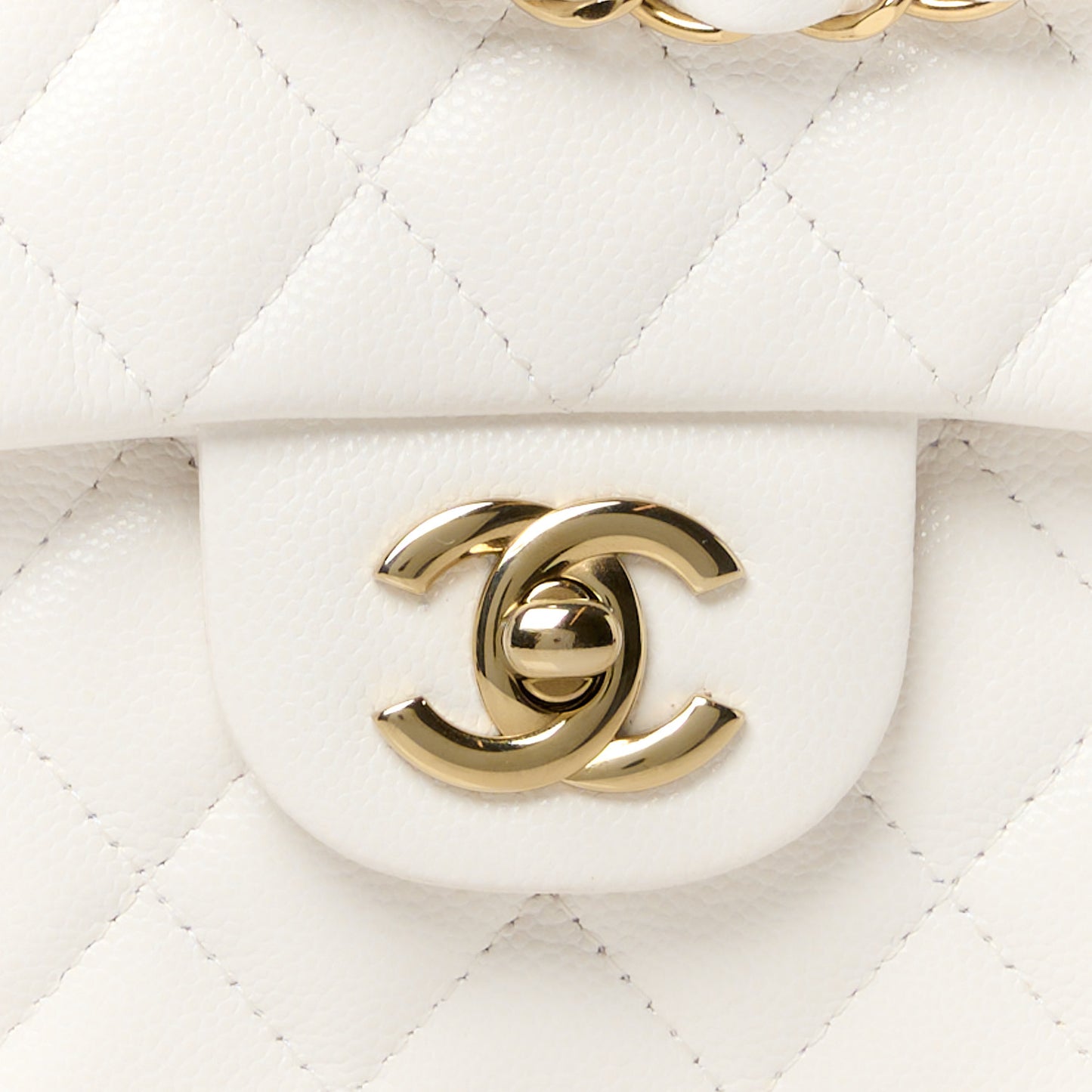Caviar Quilted Medium Double Flap White