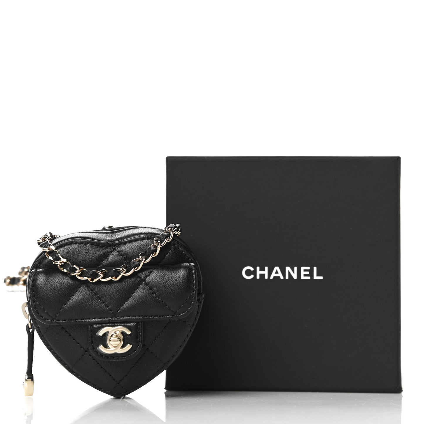 Lambskin Quilted CC In Love Heart Coin Purse With Chain Black