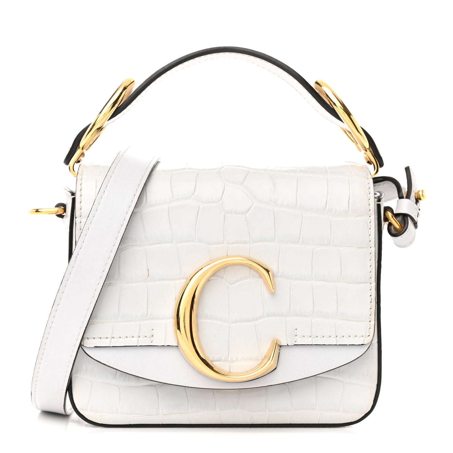 Crocodile Embossed Calfskin Mini C Double Carry Stormy Grey