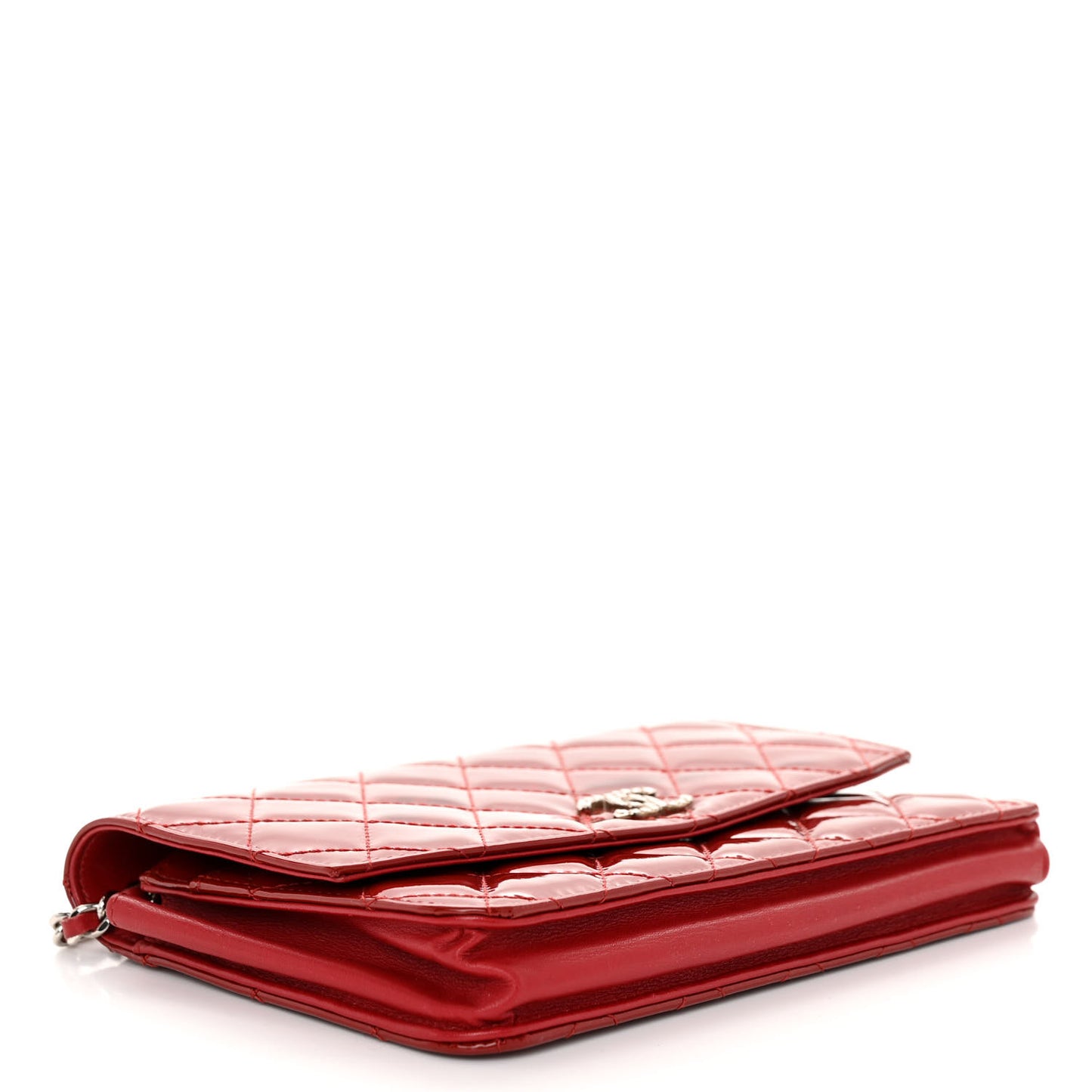 Patent Quilted Brilliant Wallet On Chain WOC Red