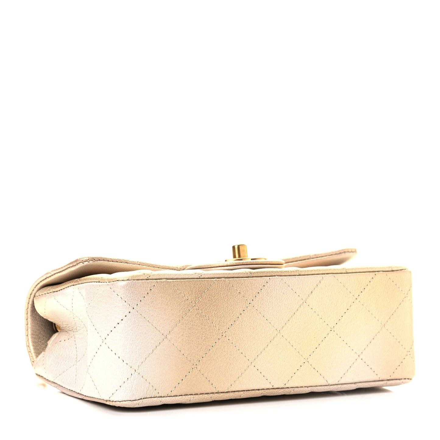 Metallic Goatskin Quilted Mini Rectangular Flap Gold