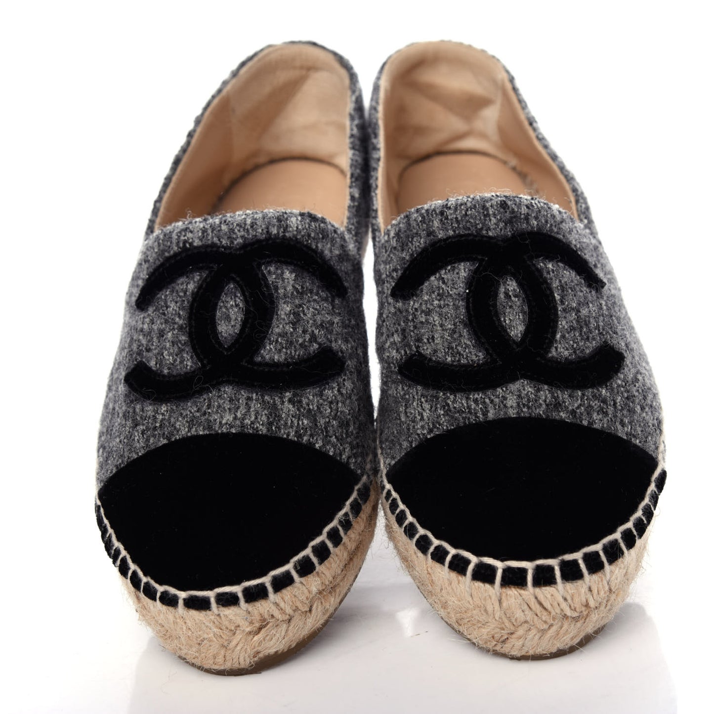 Tweed Velvet CC Espadrilles 35 Grey Black