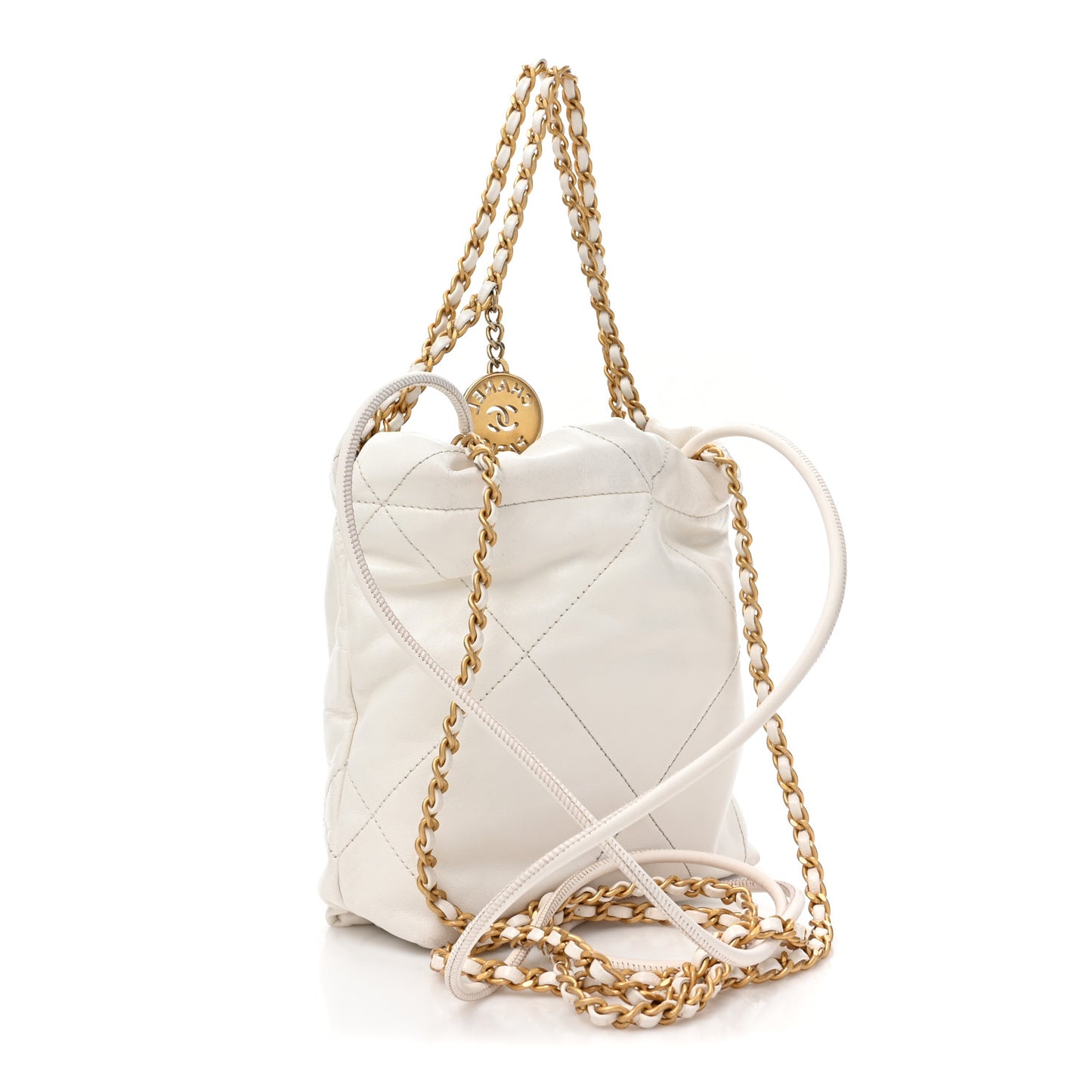 Shiny Calfskin Quilted Mini Chanel 22 White