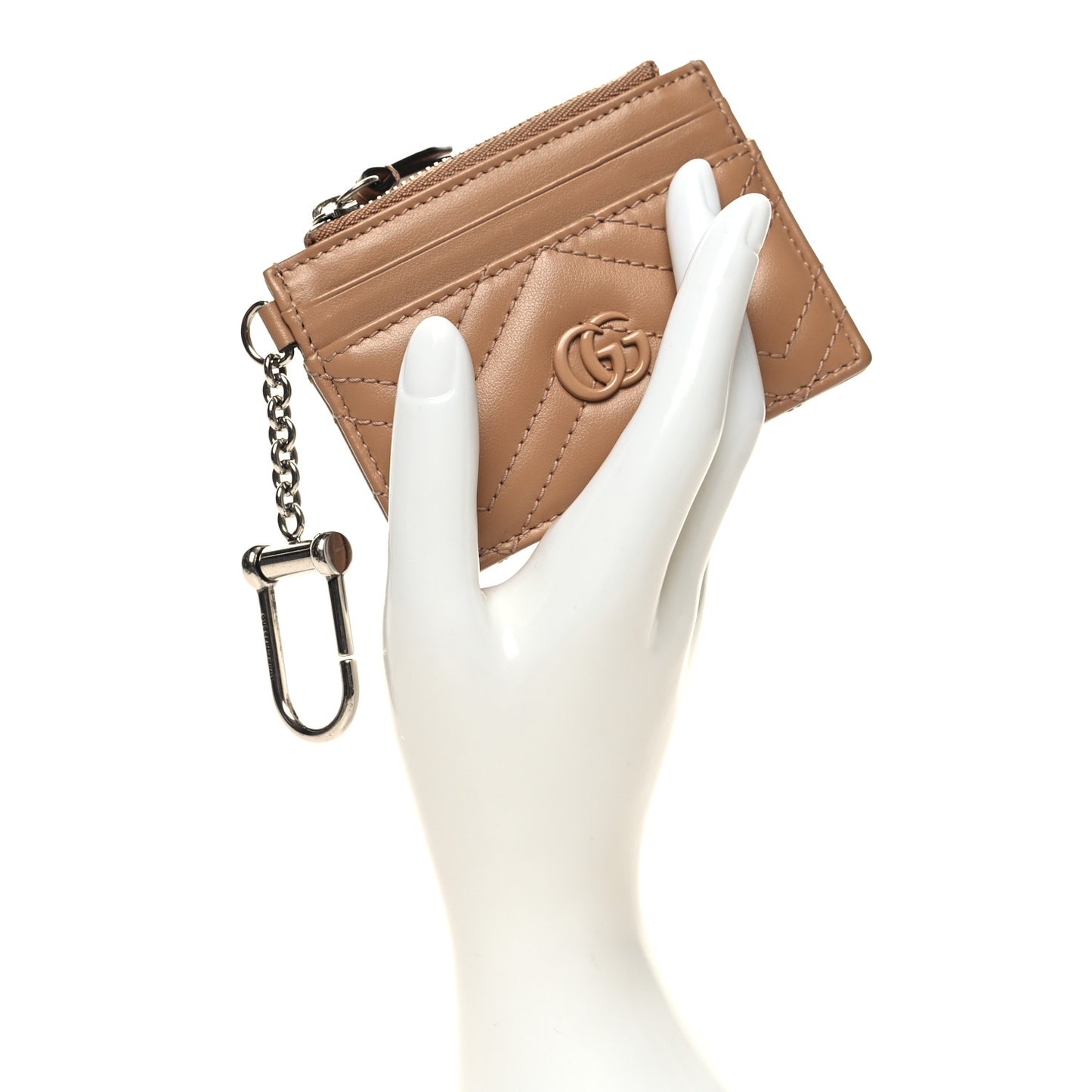 Calfskin Matelasse Monochrome GG Marmont Key Case Card Holder Camelia