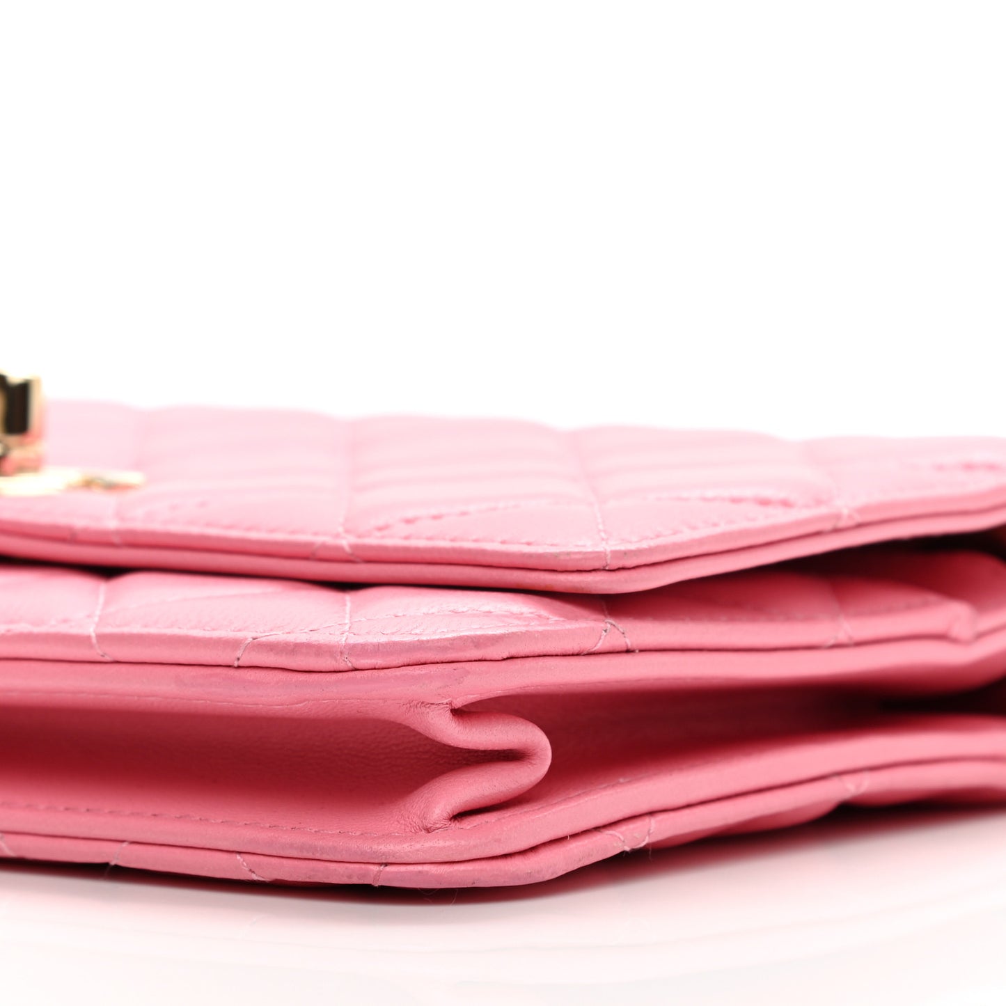 Lambskin Quilted Trendy CC Wallet On Chain WOC Pink