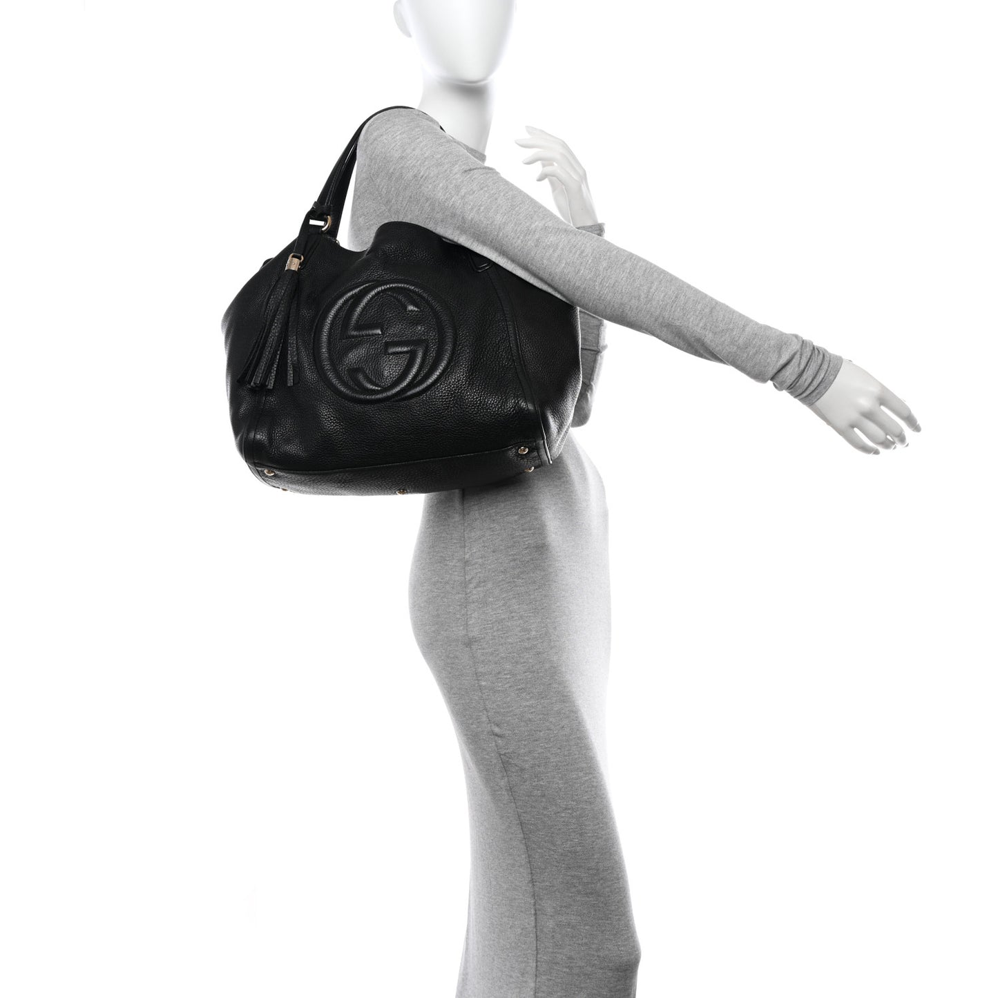 Pebbled Calfskin Medium Soho Shoulder Bag Black