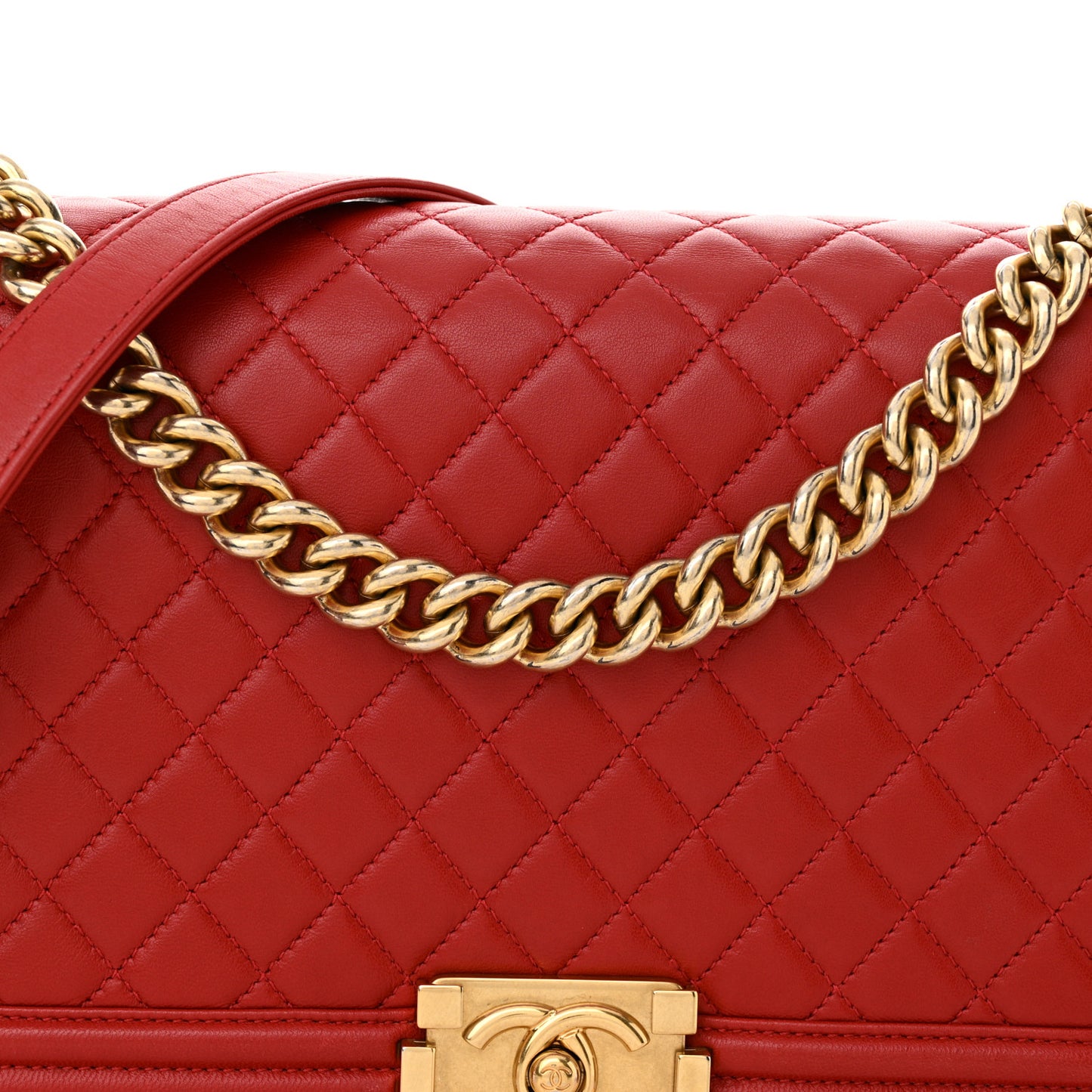 Lambskin Quilted New Medium Boy Flap Red
