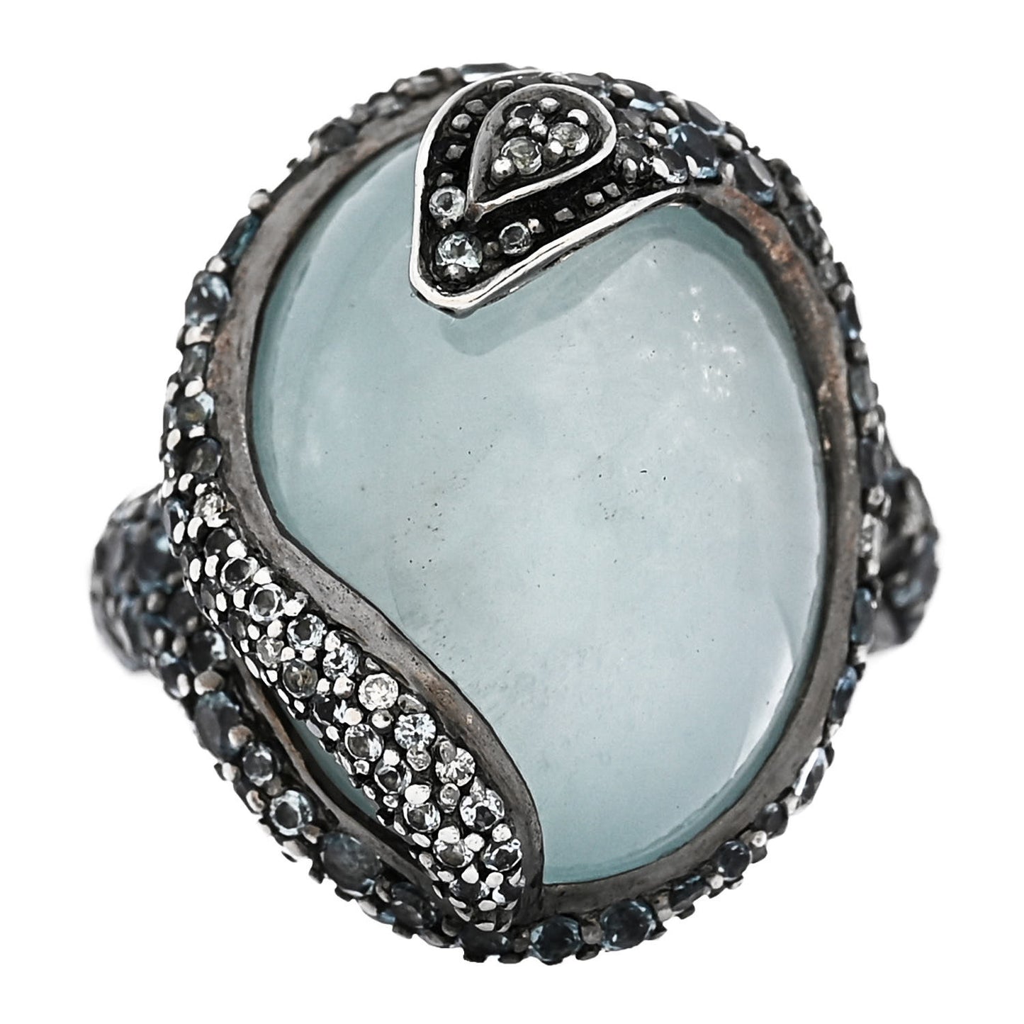 Sterling Silver Diamond Blue Topaz Aquamarine Legends Cobra Ring 54 7