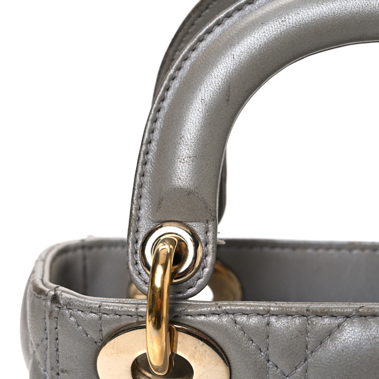 Metallic Lambskin Cannage Mini Lady Dior Grey