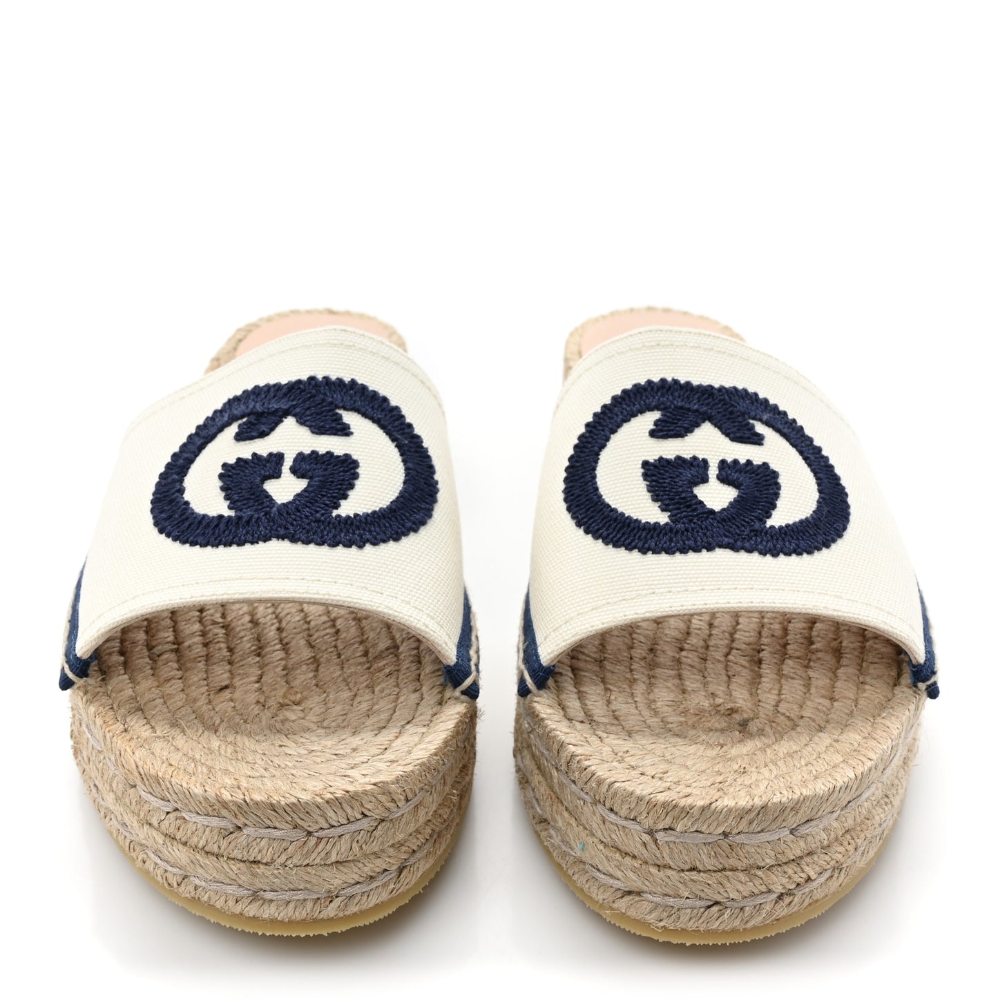 Canvas Interlocking G Espadrille Slide Sandals 37 Mystic White Royale Blue