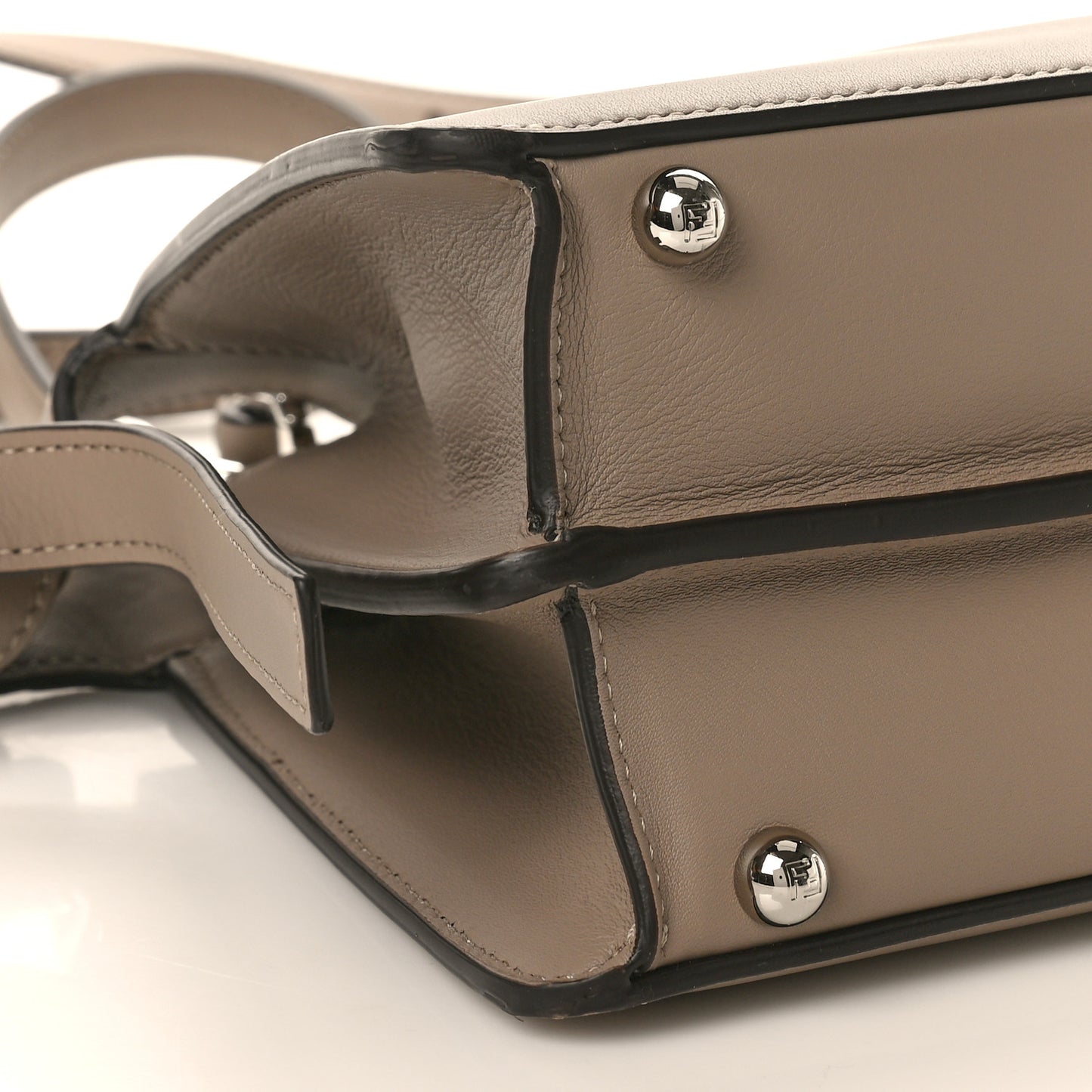 Vitello Seta Shiny Nappa Logo Embossed Laces Small Peekaboo I SEE U Satchel Tortora