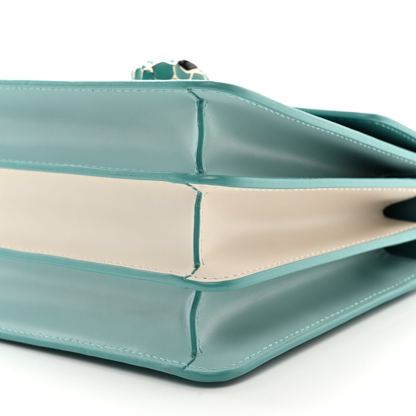 Calfskin Contrast Serpenti Forever Top Handle Tropical Turquoise Milky Opal