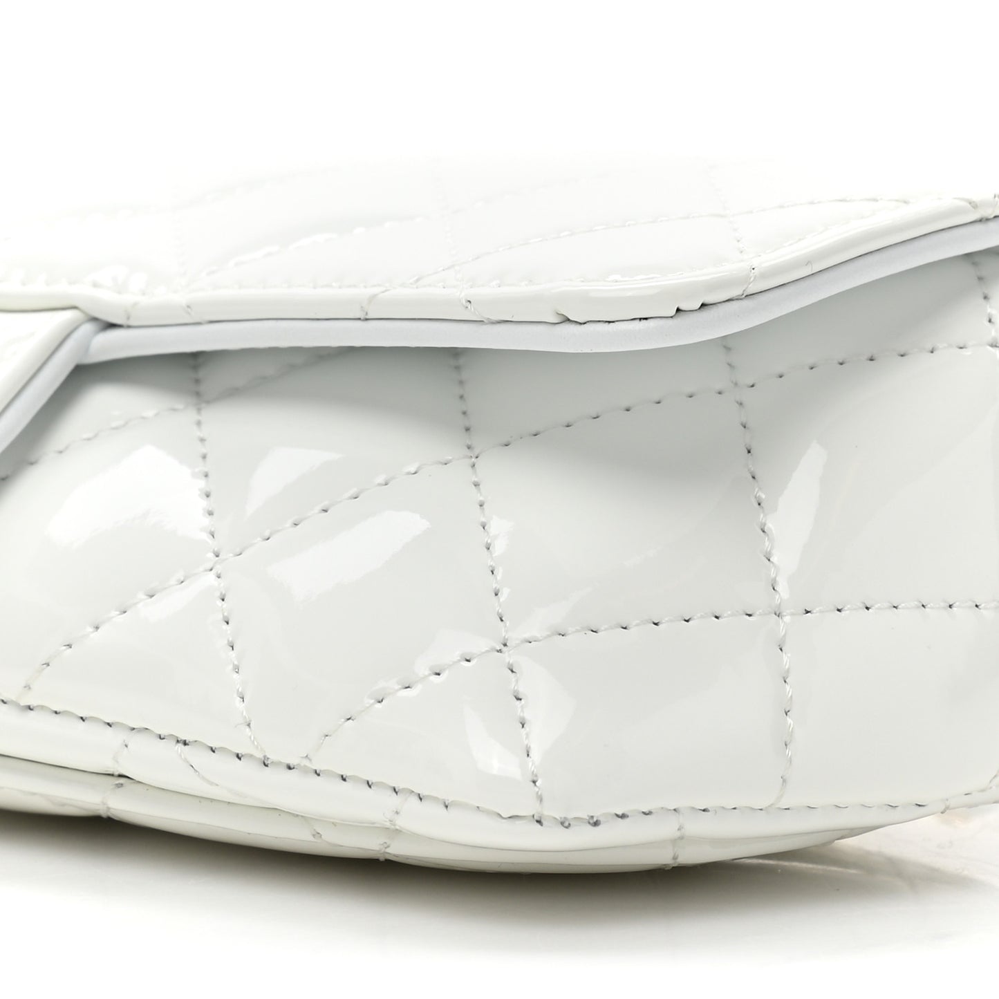 Patent Quilted Glasses Case With Chain White