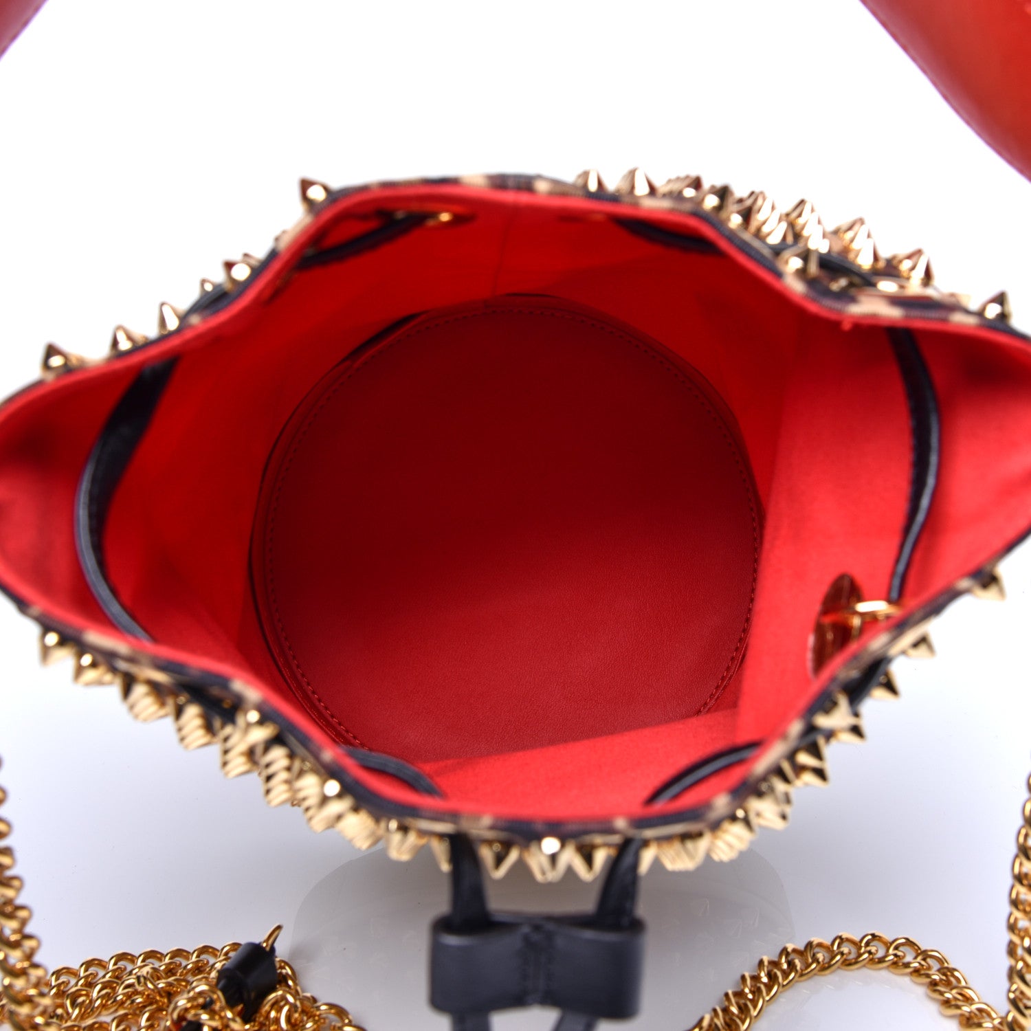 Christian Louboutin Neoprene Leopard Print Studded Marie Jane Loubirun Bucket Marron Black 5 of 13