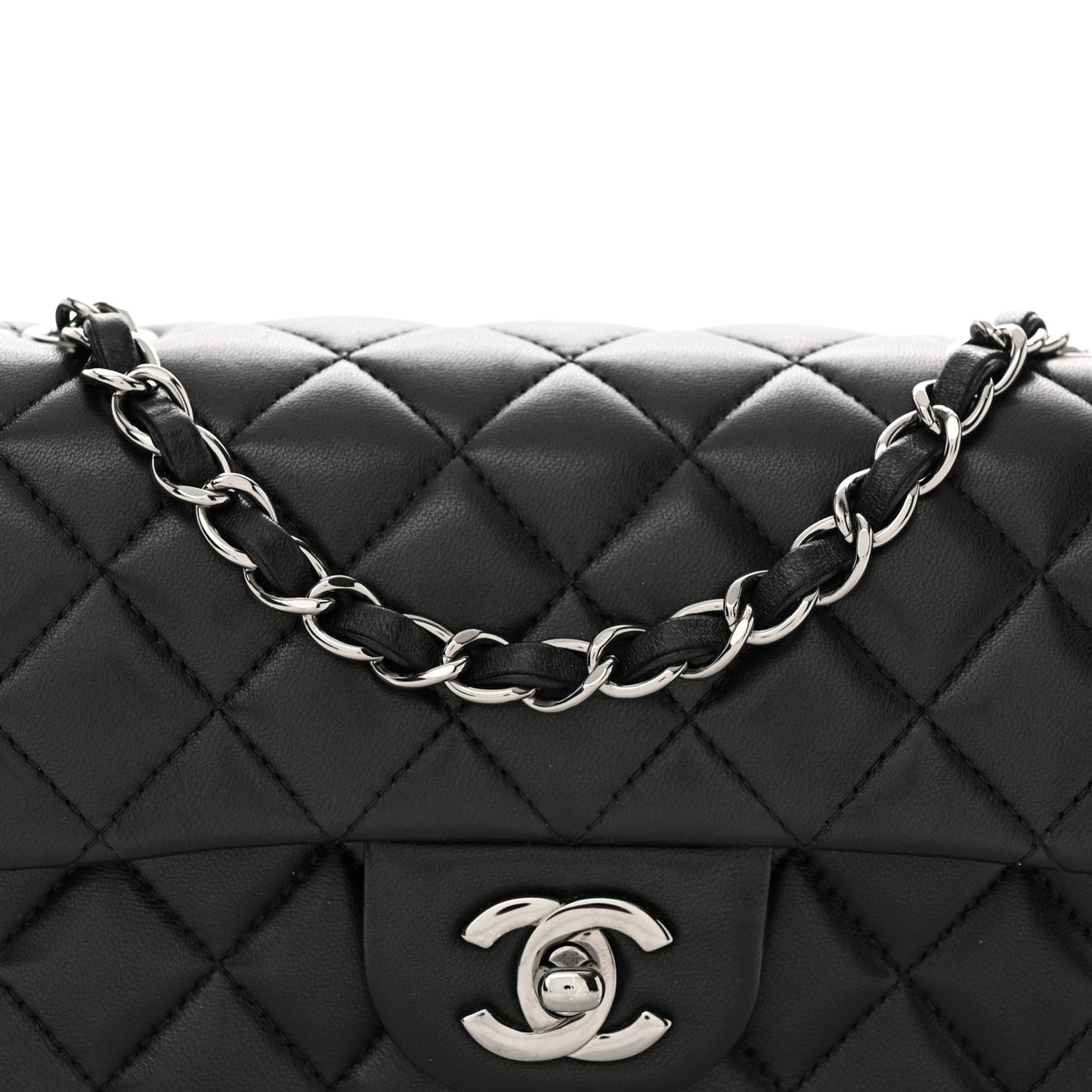 Lambskin Quilted Mini Rectangular Flap Black