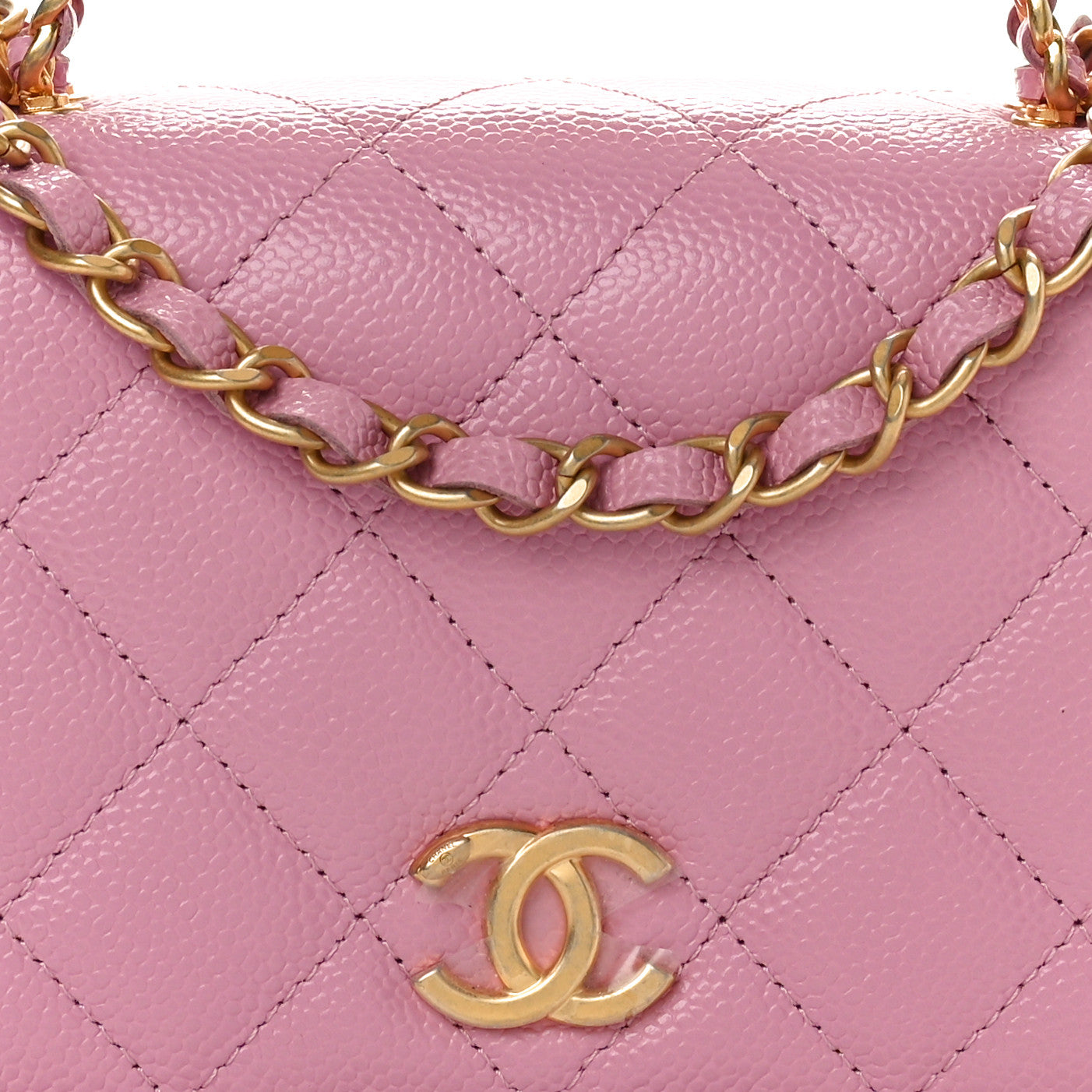 Shiny Caviar Quilted Pick Me Up Wallet On Chain WOC Pink