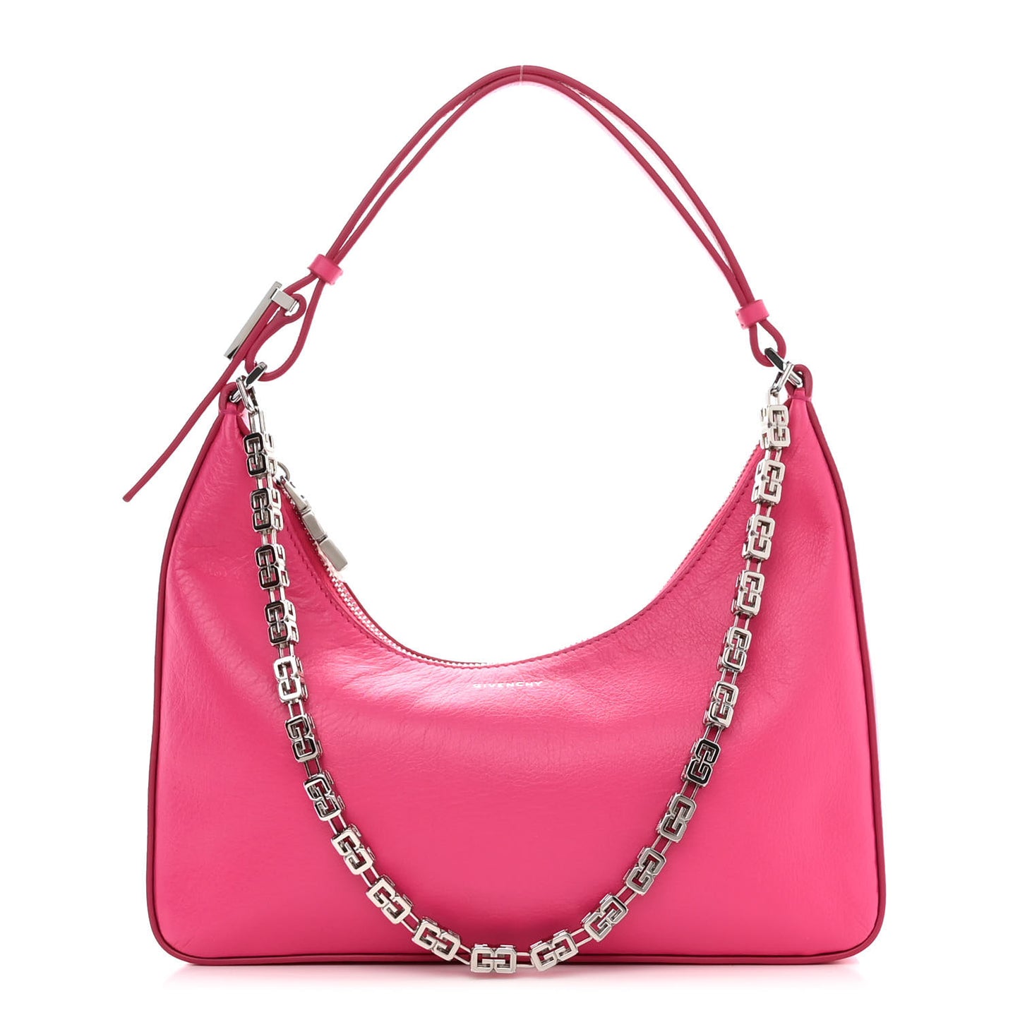 Tumbled Calfskin Small Moon Cut Out Shoulder Bag Neon Pink