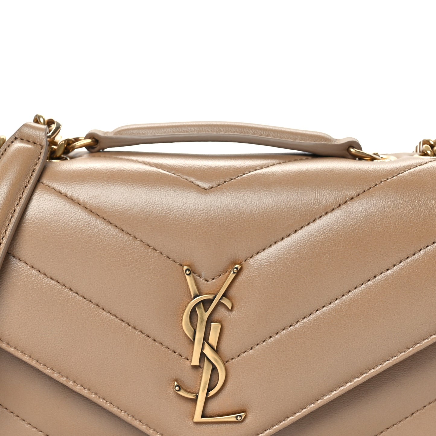 Lambskin Chevron Quilted Small Loulou Bag Natural Tan