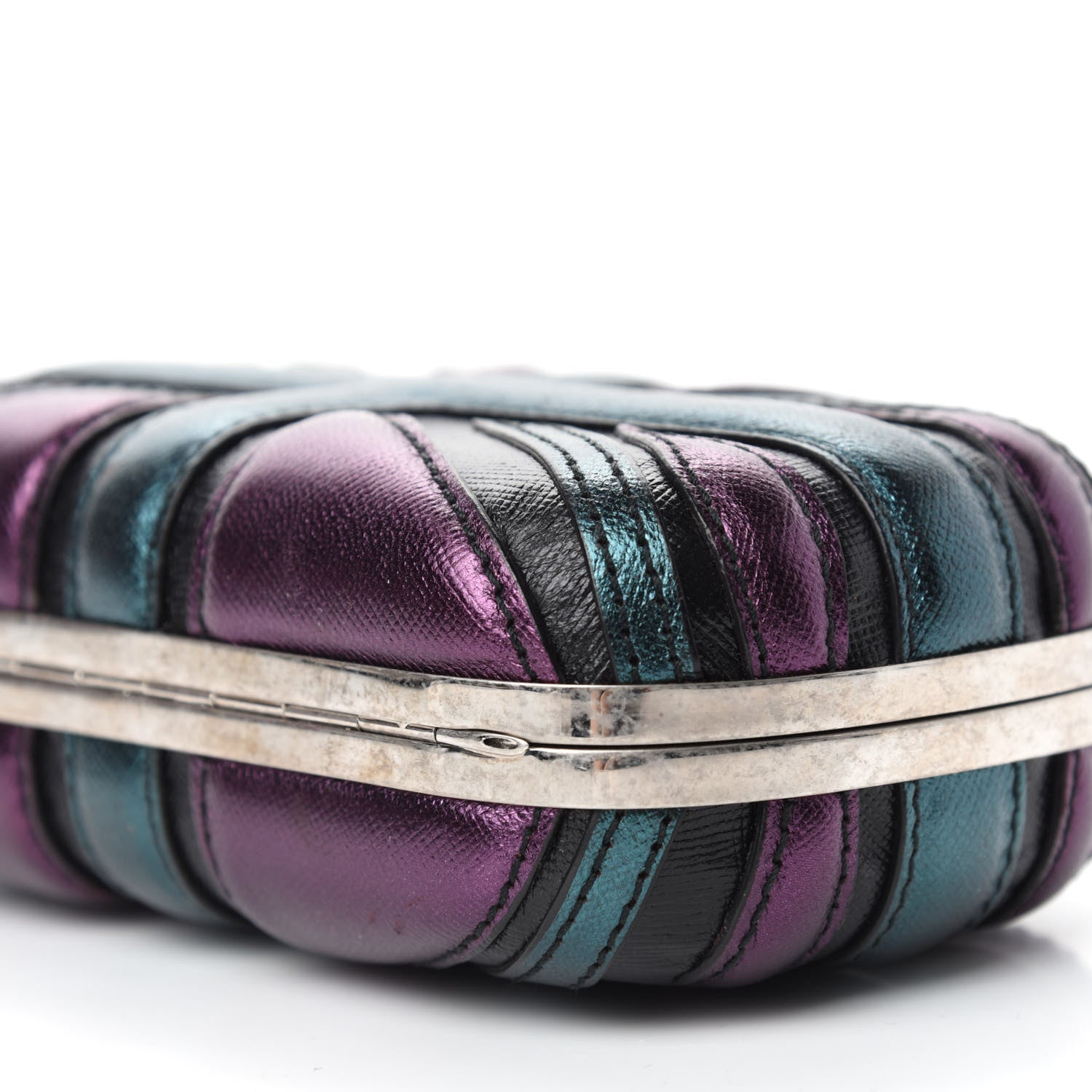 Alexander McQueen Metallic Saffiano Britannia Skull Box Clutch Green Black Purple 7 of 10