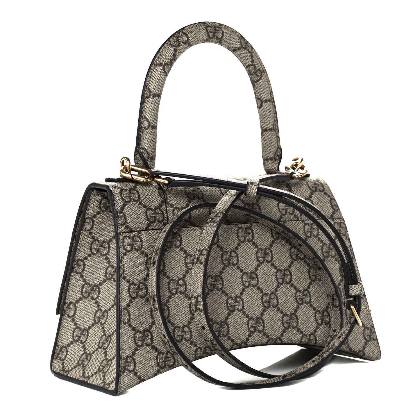 X GUCCI GG Supreme Monogram Small Hourglass Top Handle Bag Beige Ebony