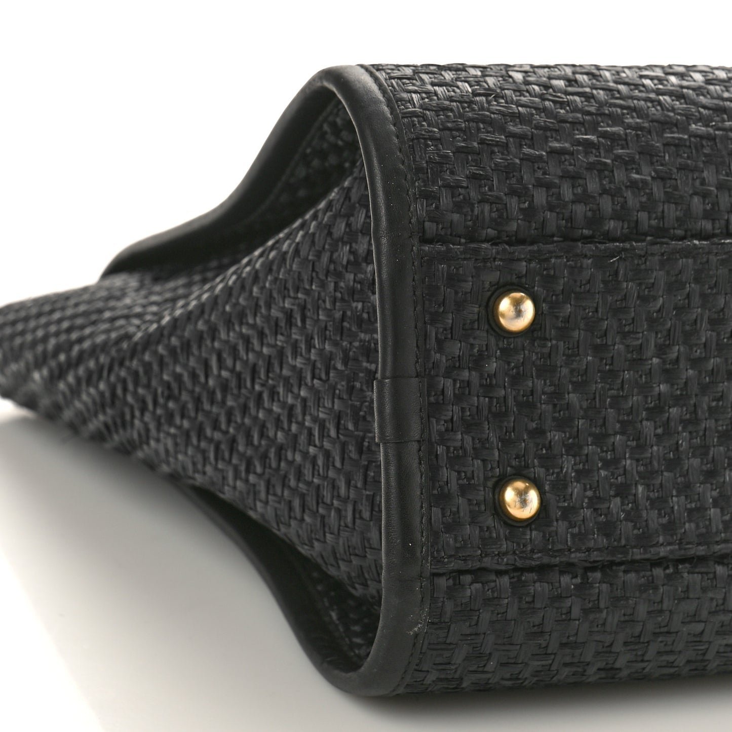 Straw Raffia Calfskin Chain Small Deauville Tote Black