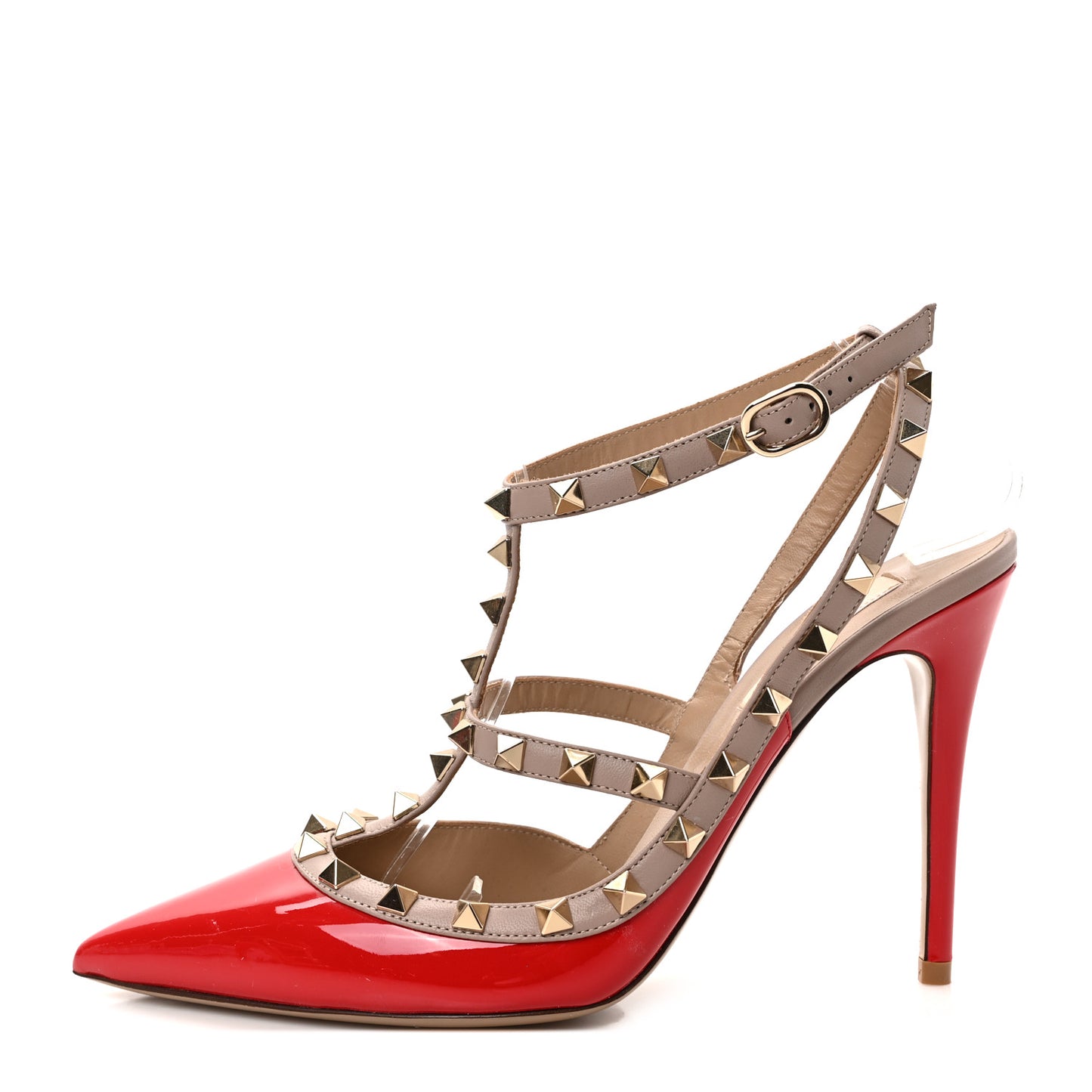 Patent Nappa Rockstud Ankle Strap 100mm Pumps 40 Rosso Valentino Poudre