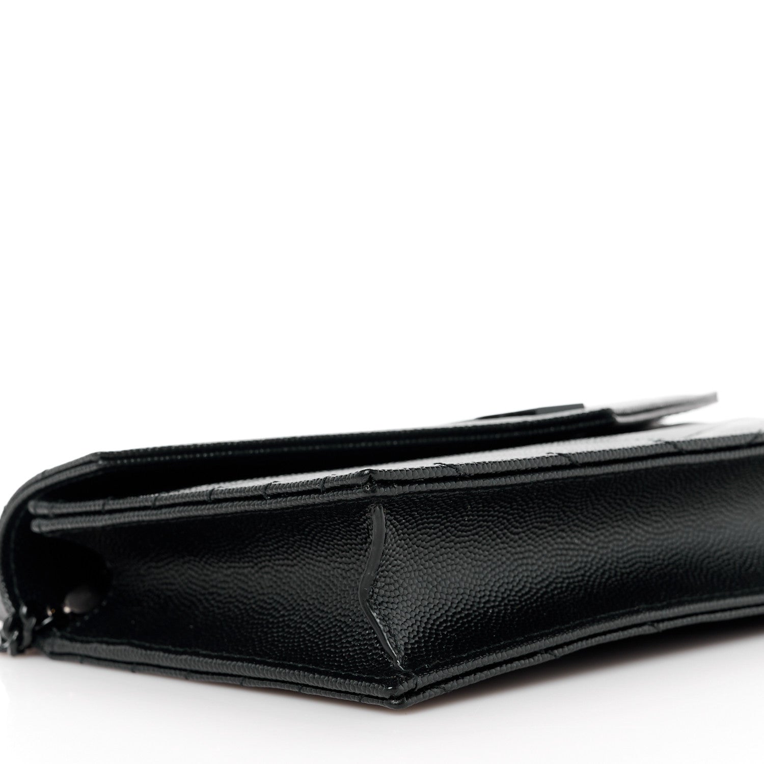 Saint Laurent Grain De Poudre Matelasse Chevron Monogram Monochrome Envelope Chain Wallet Black 8 of 9