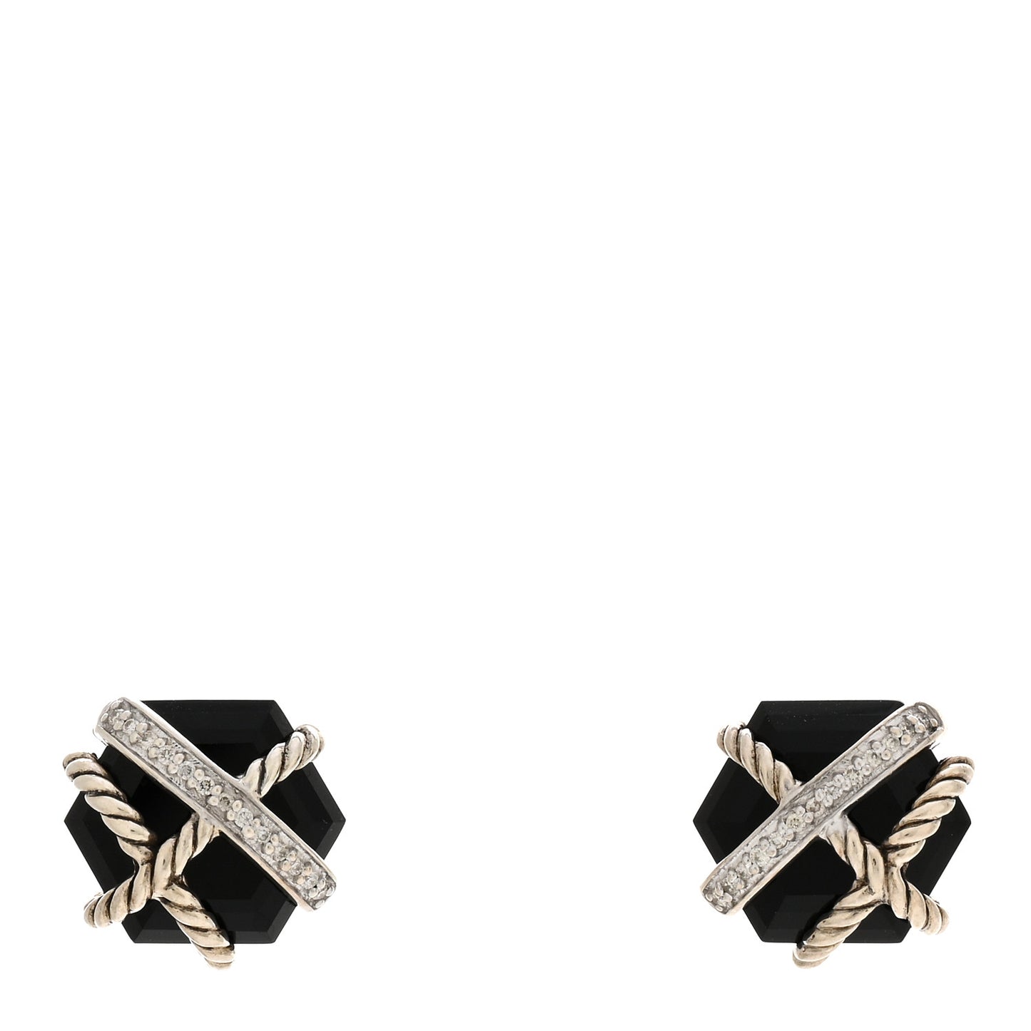 Sterling Silver Diamond Black Onyx 11mm Cable Wrap Earrings