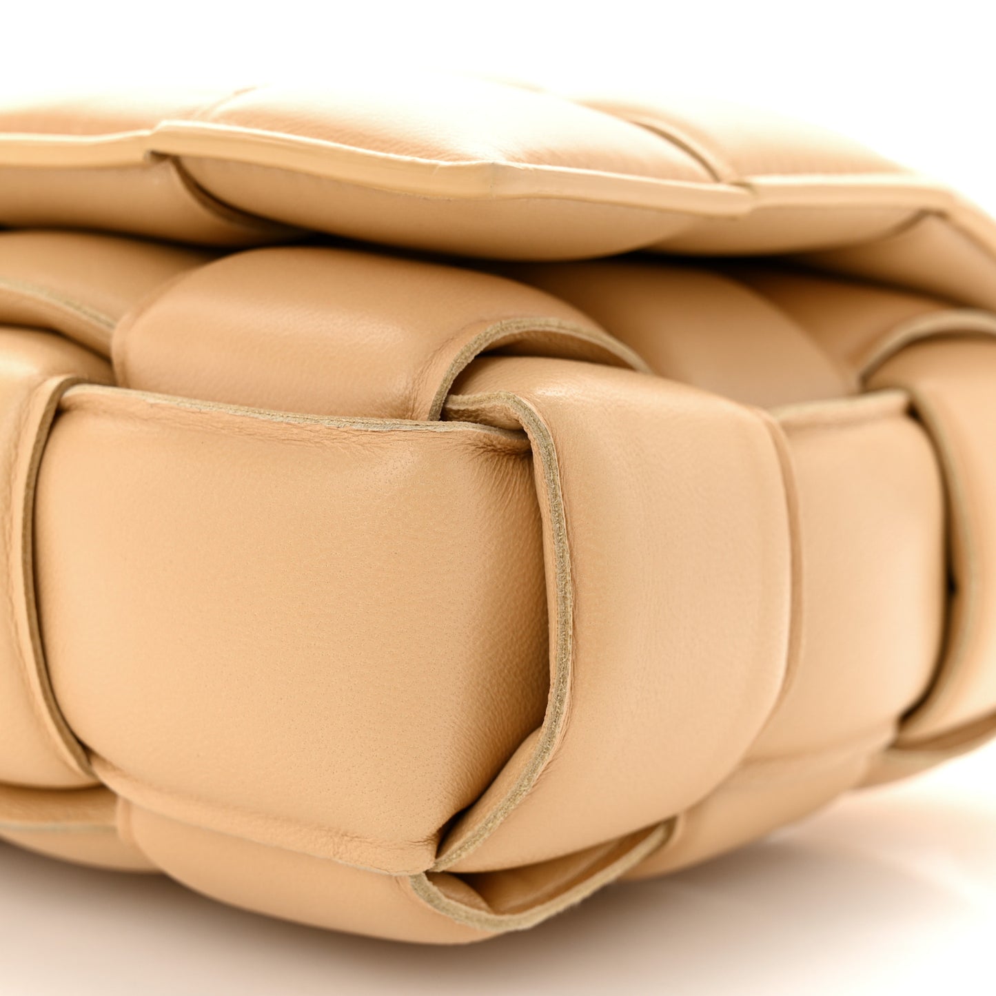 Nappa Maxi Intreccio Padded Cassette Crossbody Bag Almond