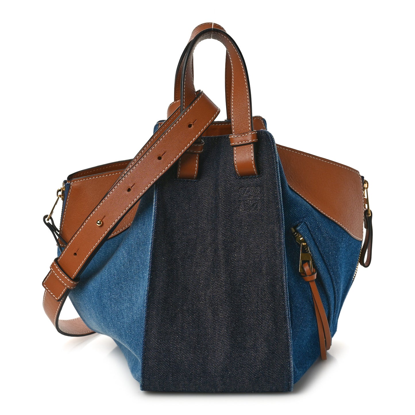 Calfskin Denim Small Hammock Shoulder Bag Blue Tan