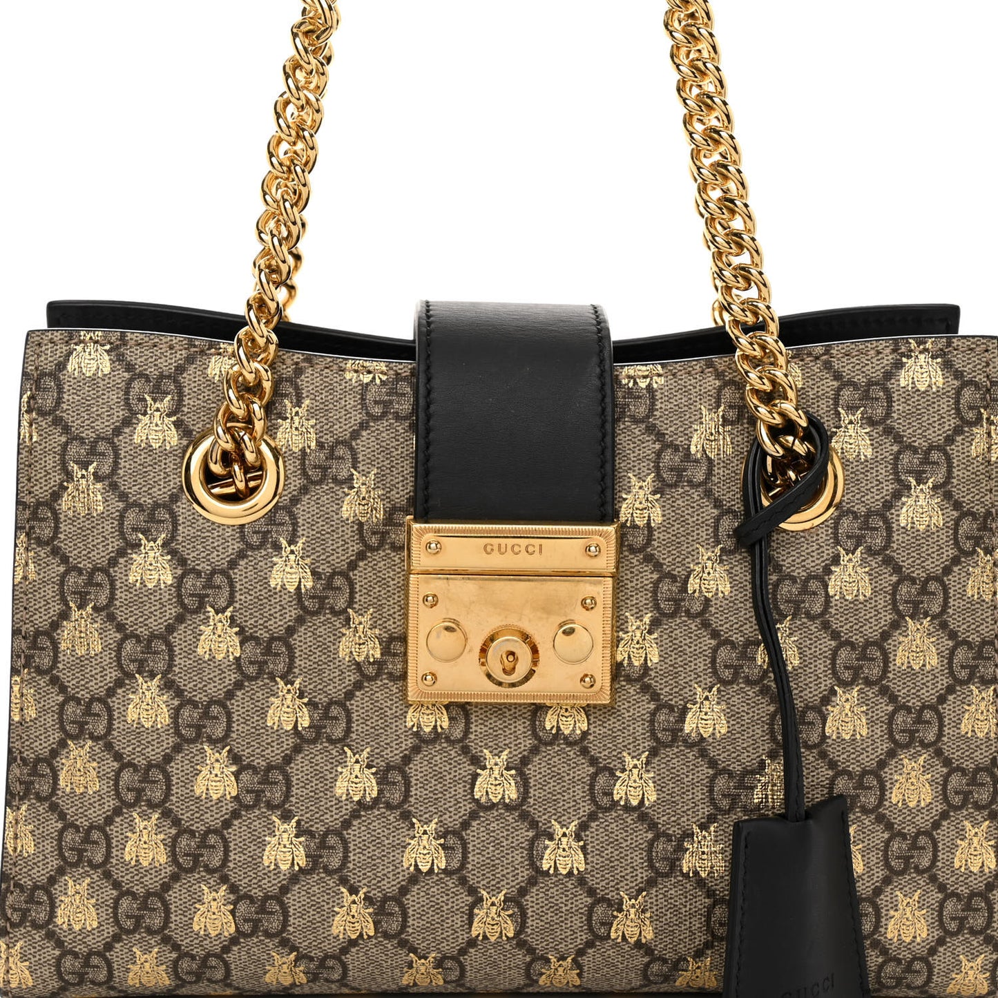 GG Supreme Monogram Bees Small Padlock Tote Beige Oro Black