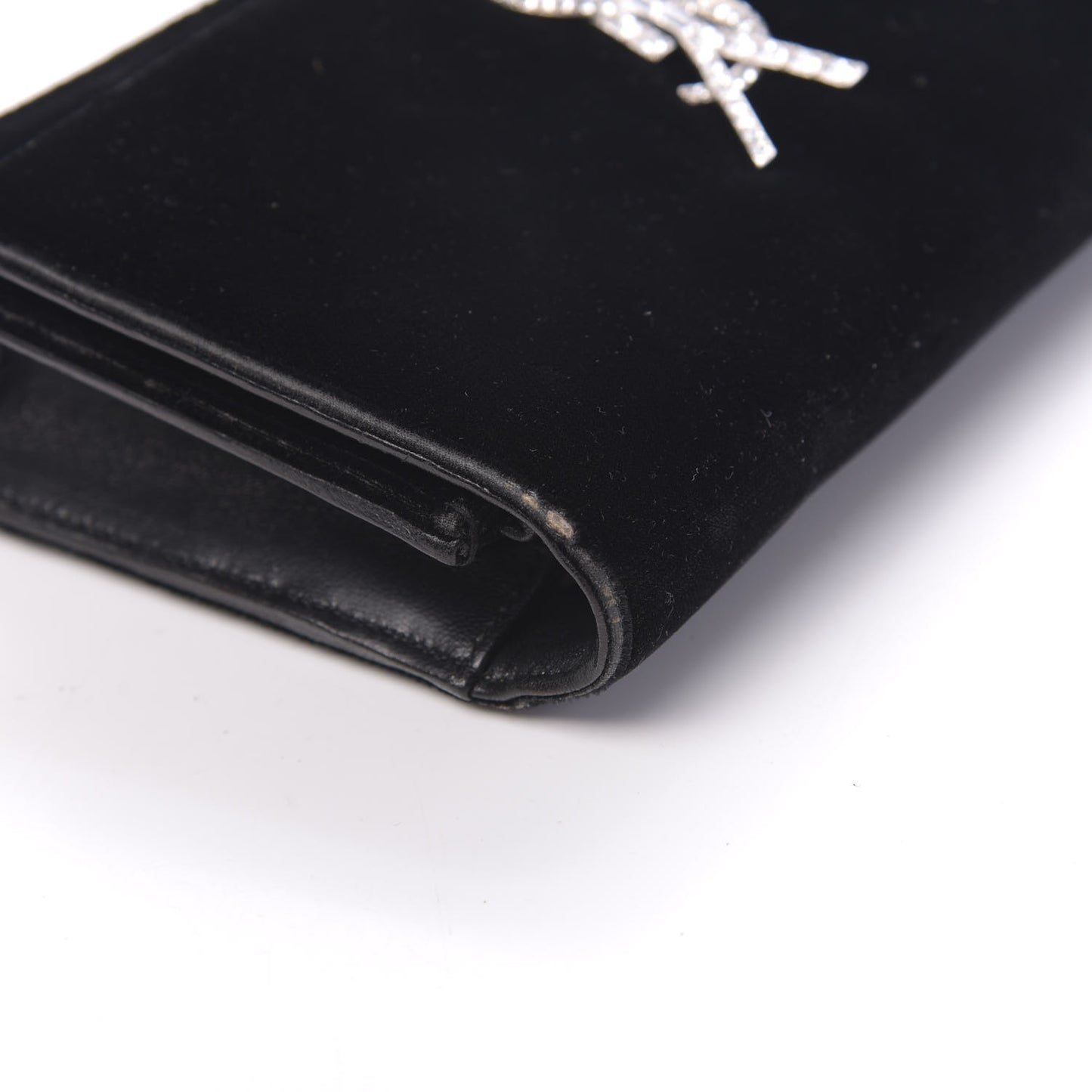 Velvet Crystal Monogram Tassel Chain Wallet Black