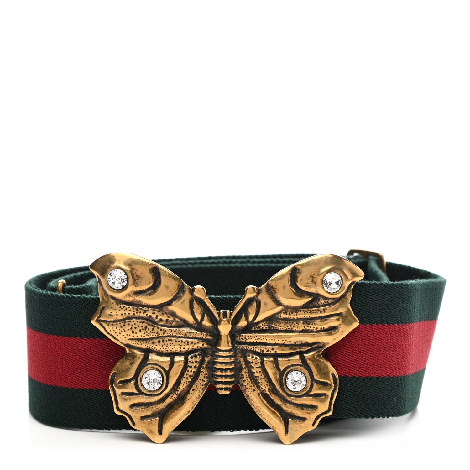 Gucci Nylon Web Embellished Butterfly Belt 80 32 Red Green 1 of 5