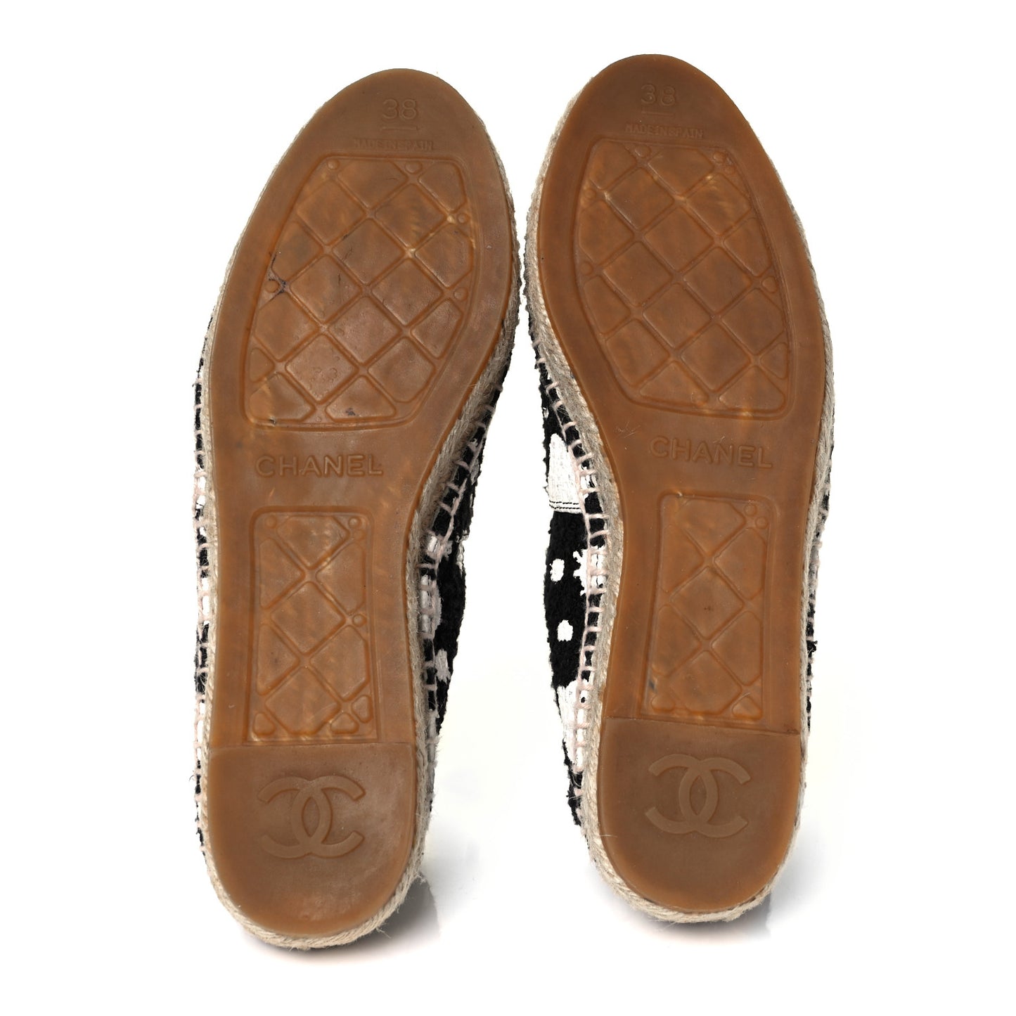 Patent Tweed Splatter Paint Print Cap Toe CC Espadrilles 38 Black White