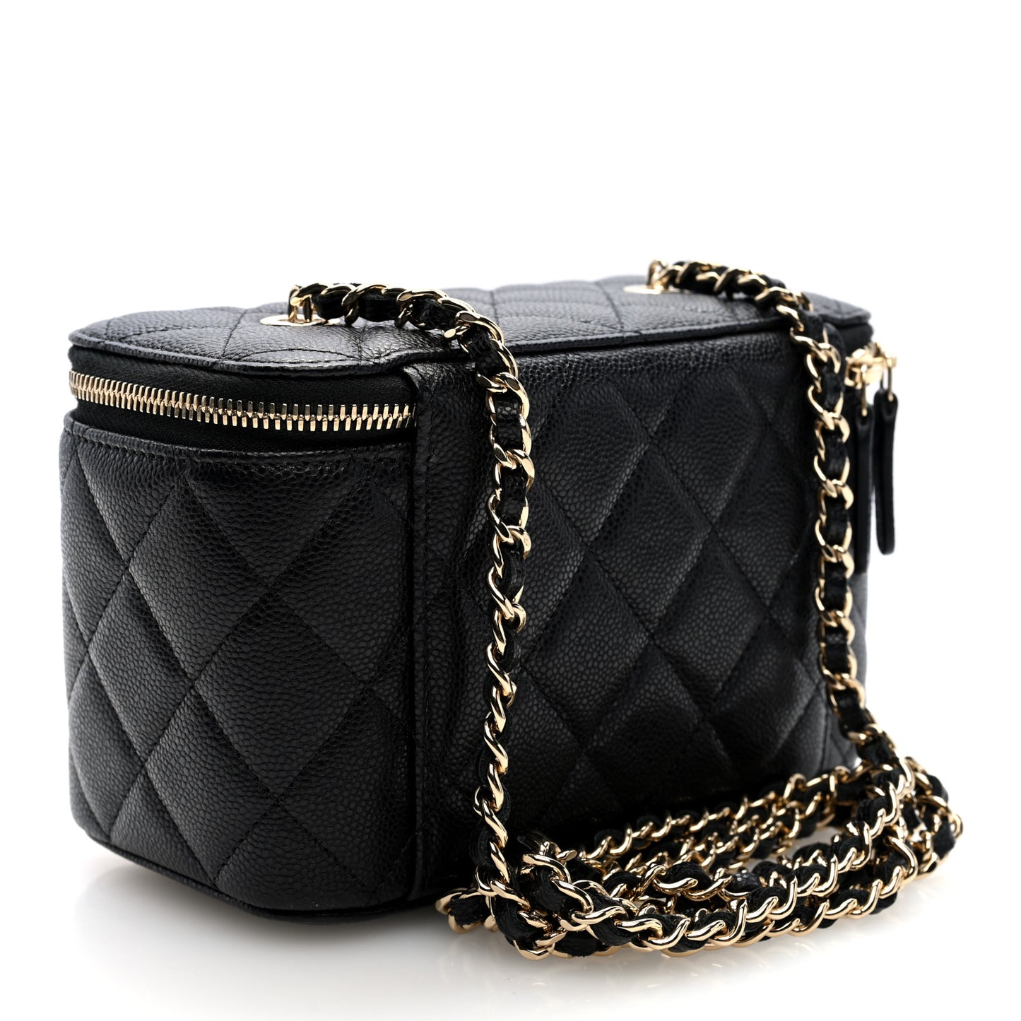Caviar Quilted Small Vanity Case With Chain Black