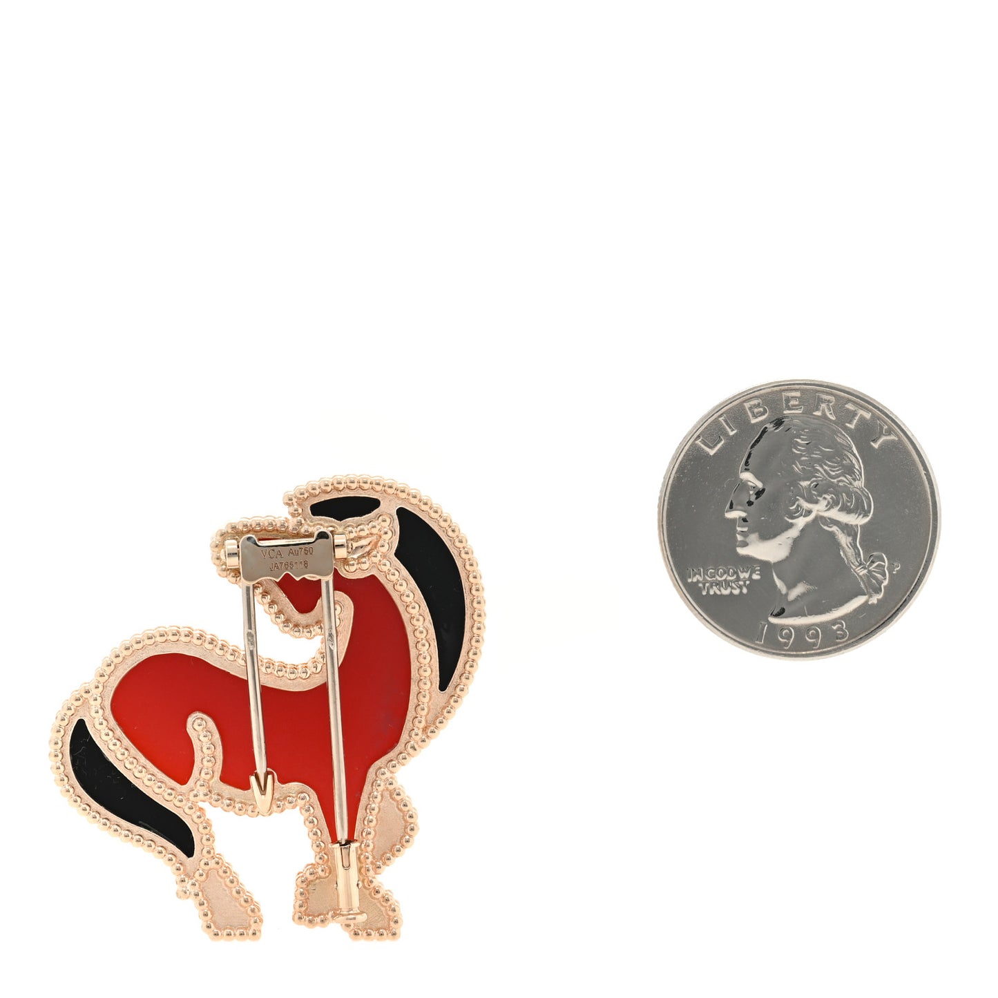 18K Rose Gold Carnelian Black Onyx Lucky Animals Horse Brooch