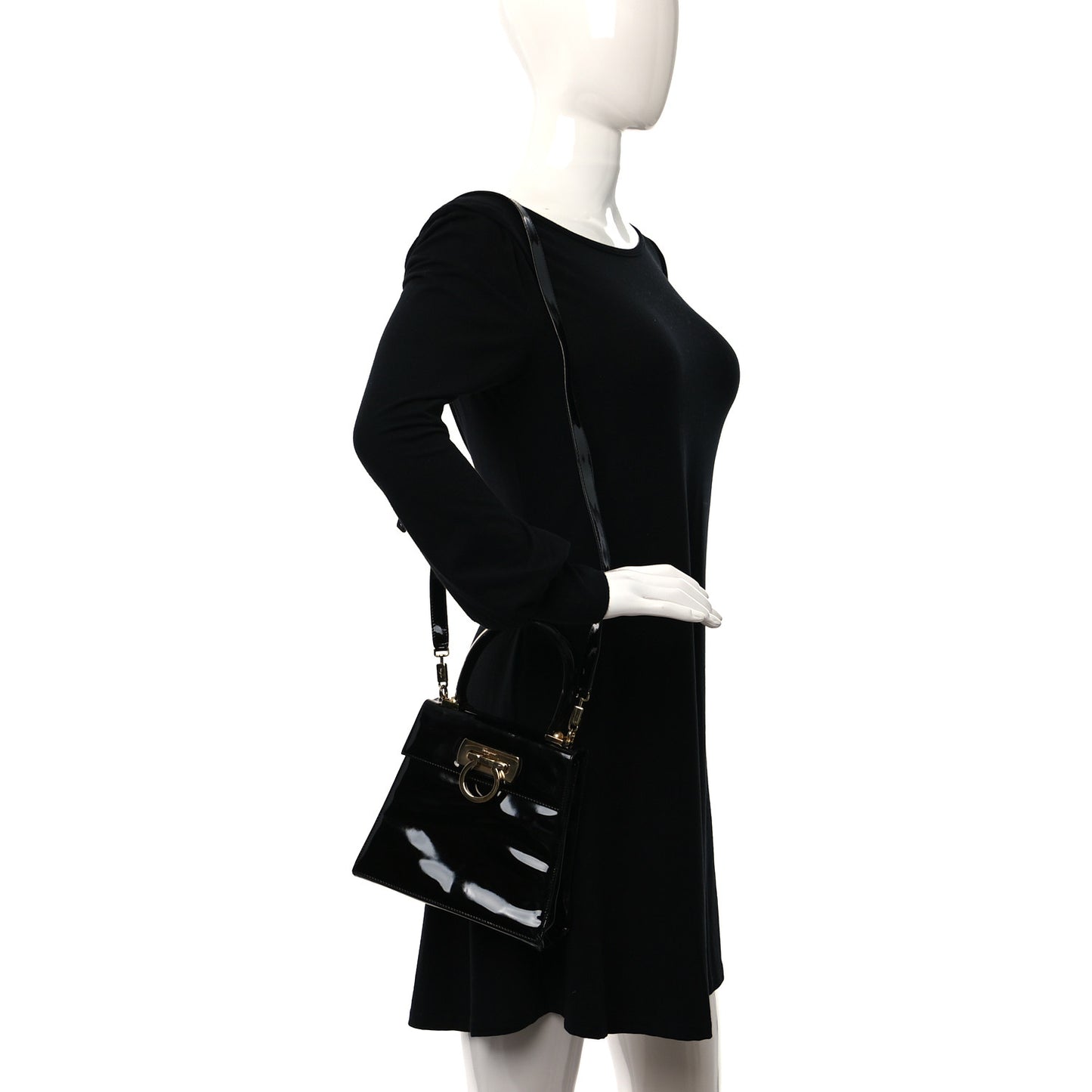 Patent Small Iconic Top Handle Bag Black
