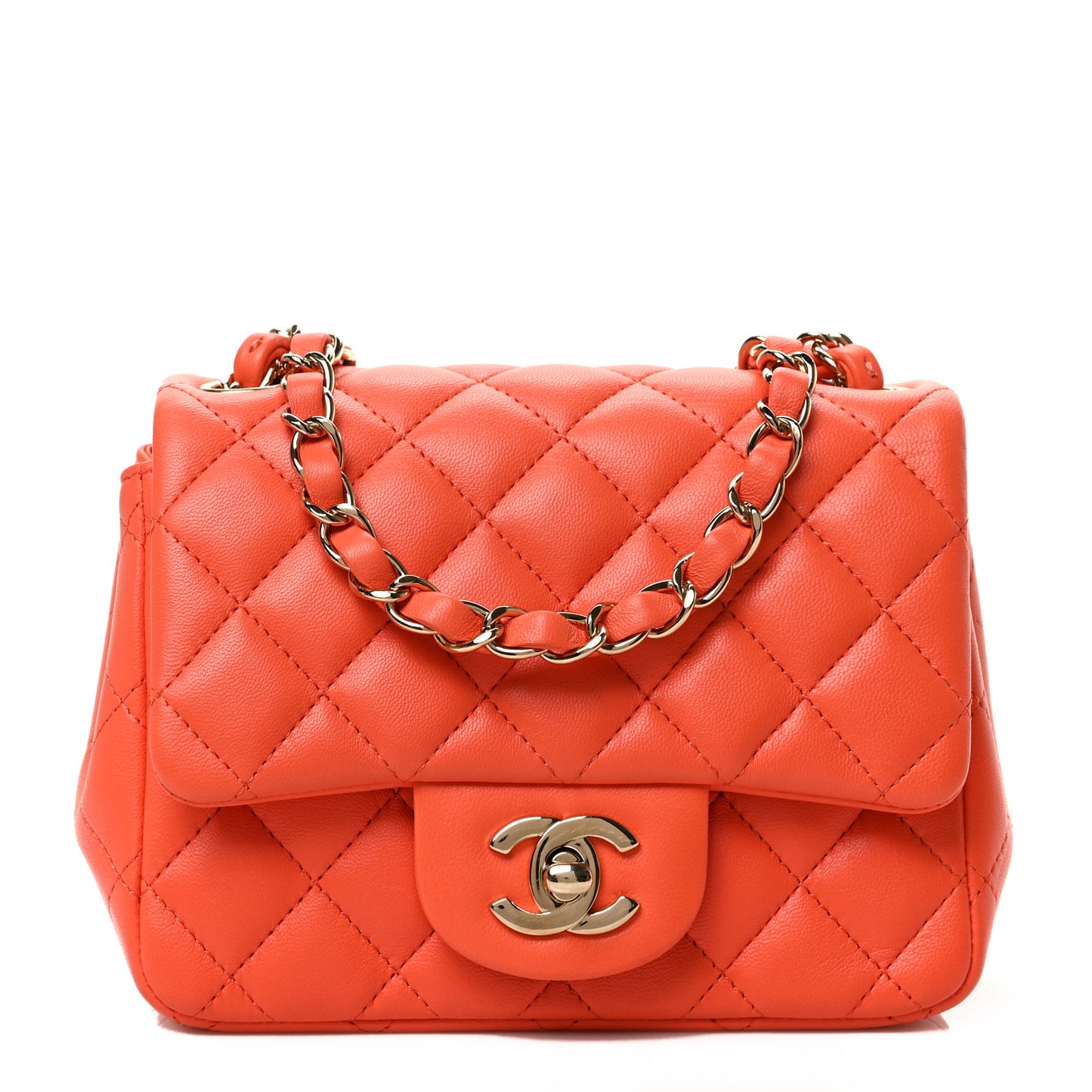 Lambskin Quilted Mini Square Flap Light Orange