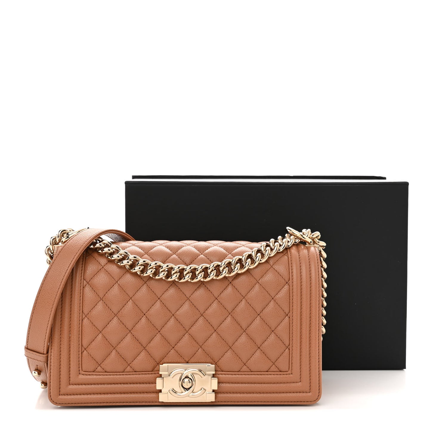 Caviar Quilted Medium Boy Flap Brown