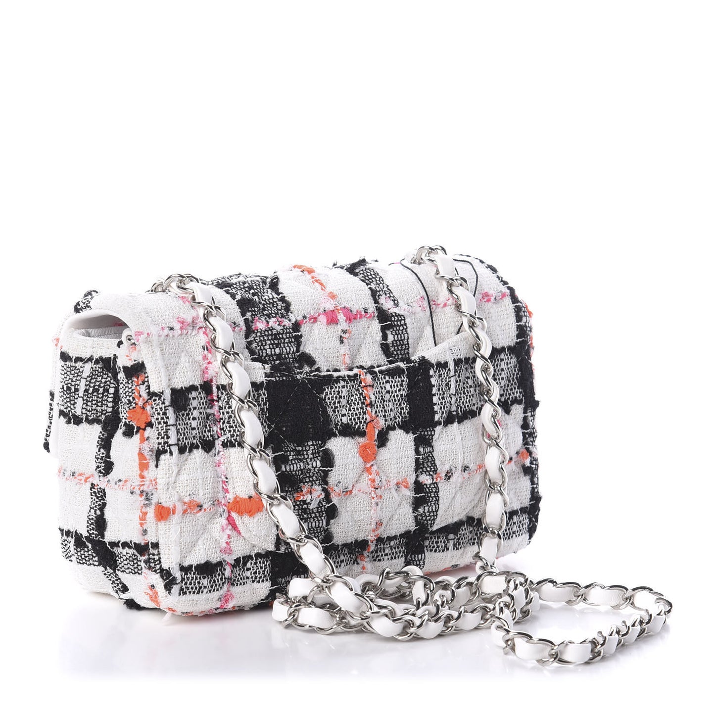Tweed Quilted Mini Rectangular Flap Black White Pink
