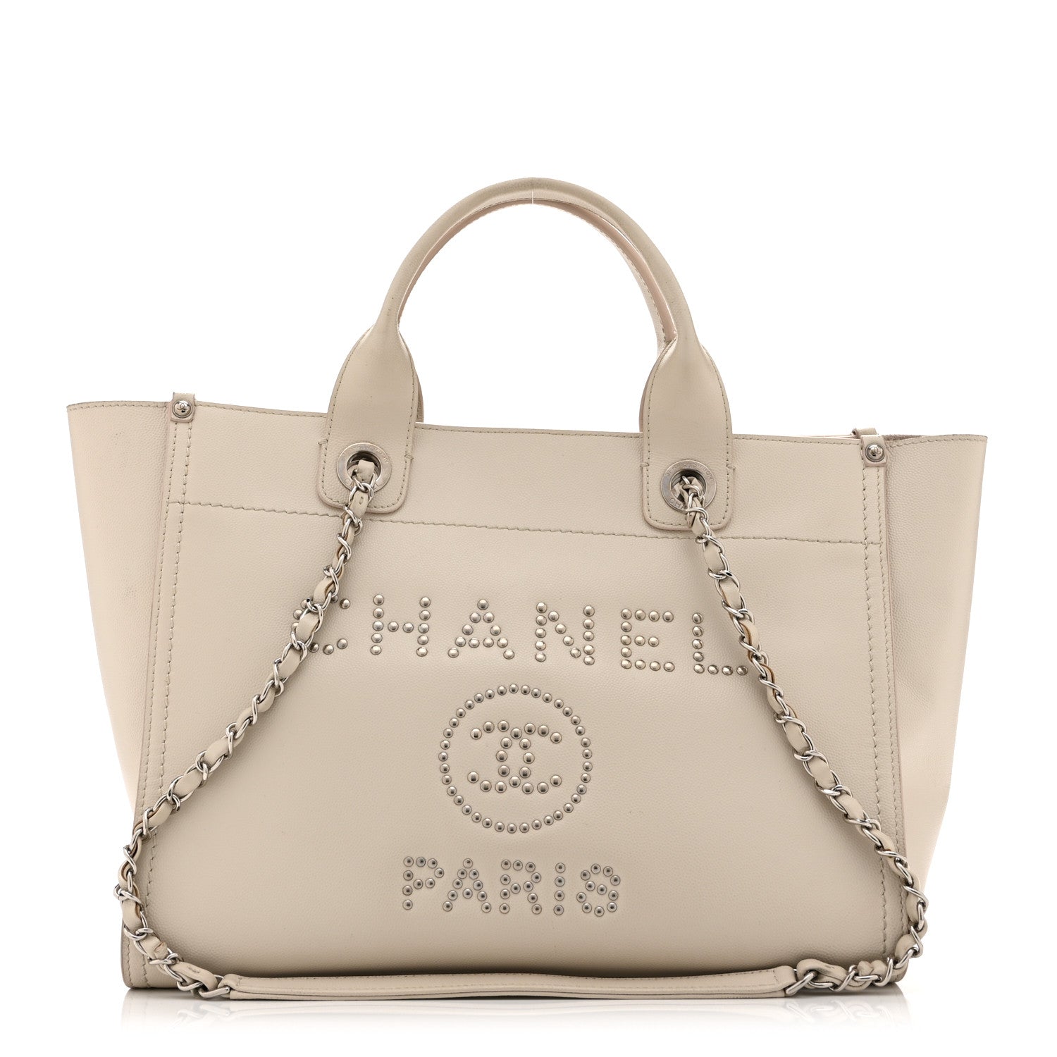 Chanel Caviar Small Studded Deauville Tote Ivory 1773022  CHANEL Authentic White Leather Deauville Wallet main image 0