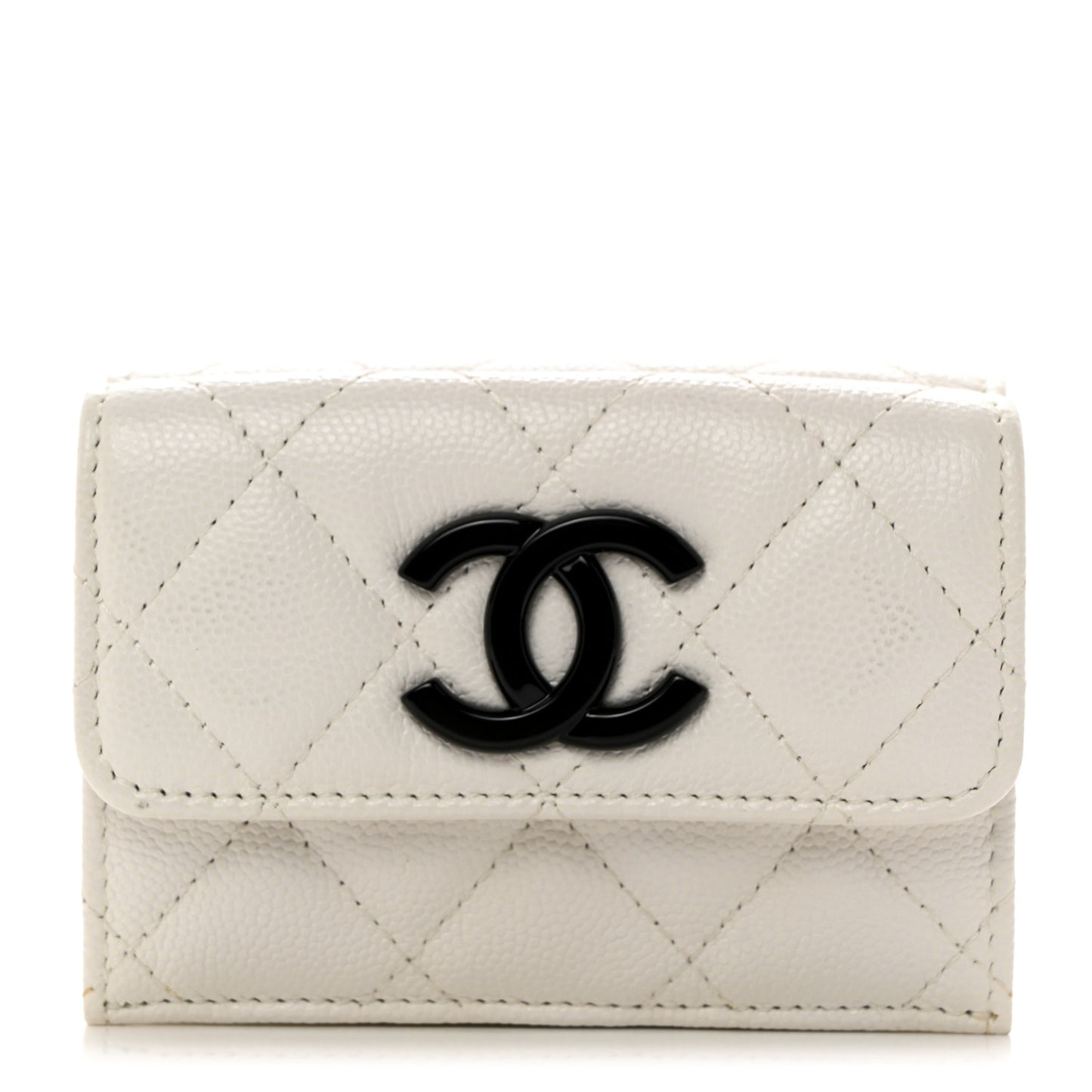 Caviar Quilted My Everything Small Flap Wallet White